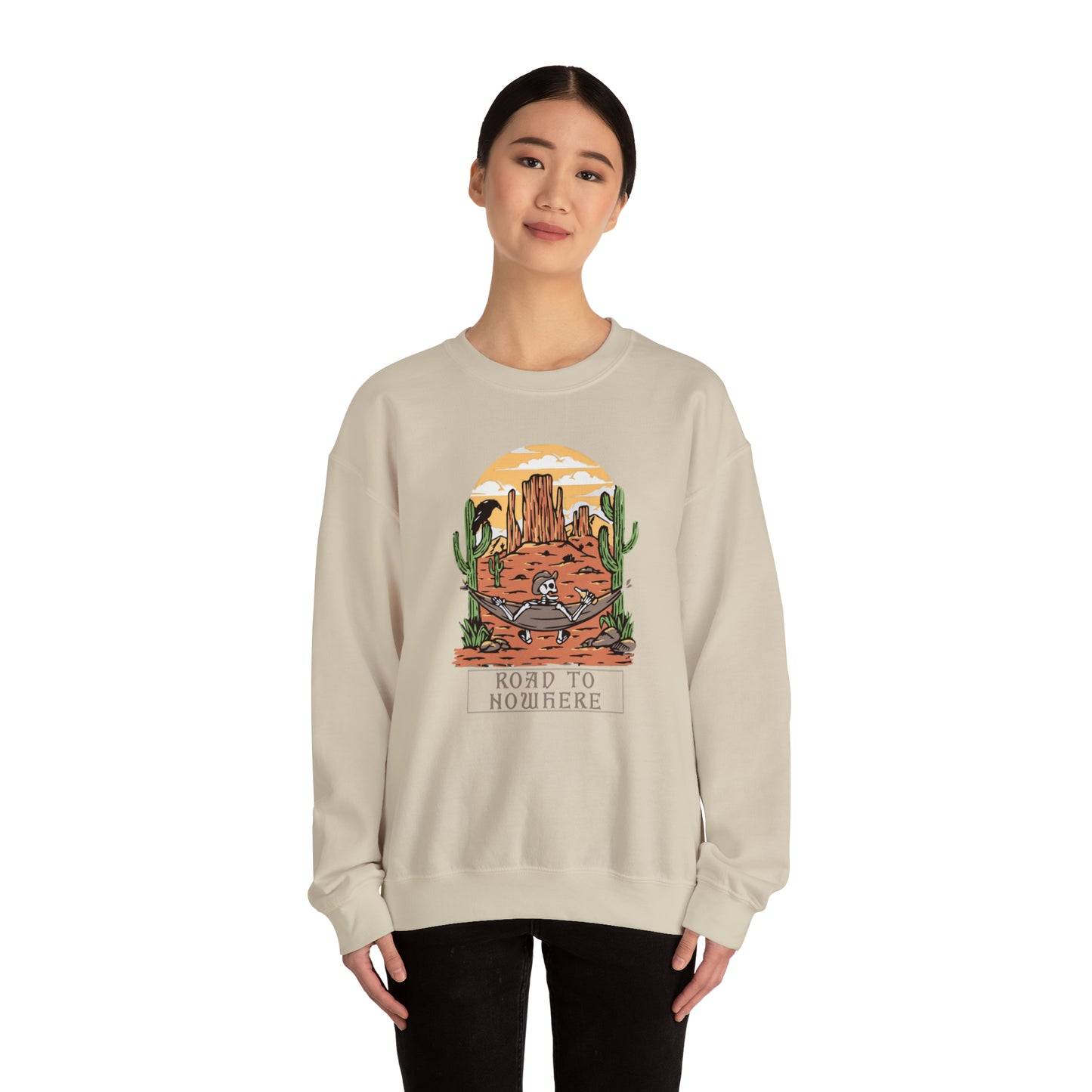 Road to Nowhere Skeleton Fall Halloween Retro Warm Colored Unisex Heavy Blend™ Crewneck Sweatshirt