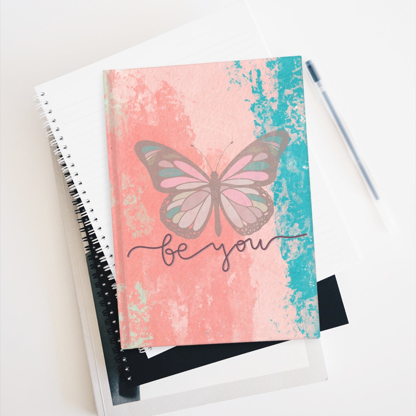 Be You Butterfly Pink and Turquoise Water Color Design Journal - Blank