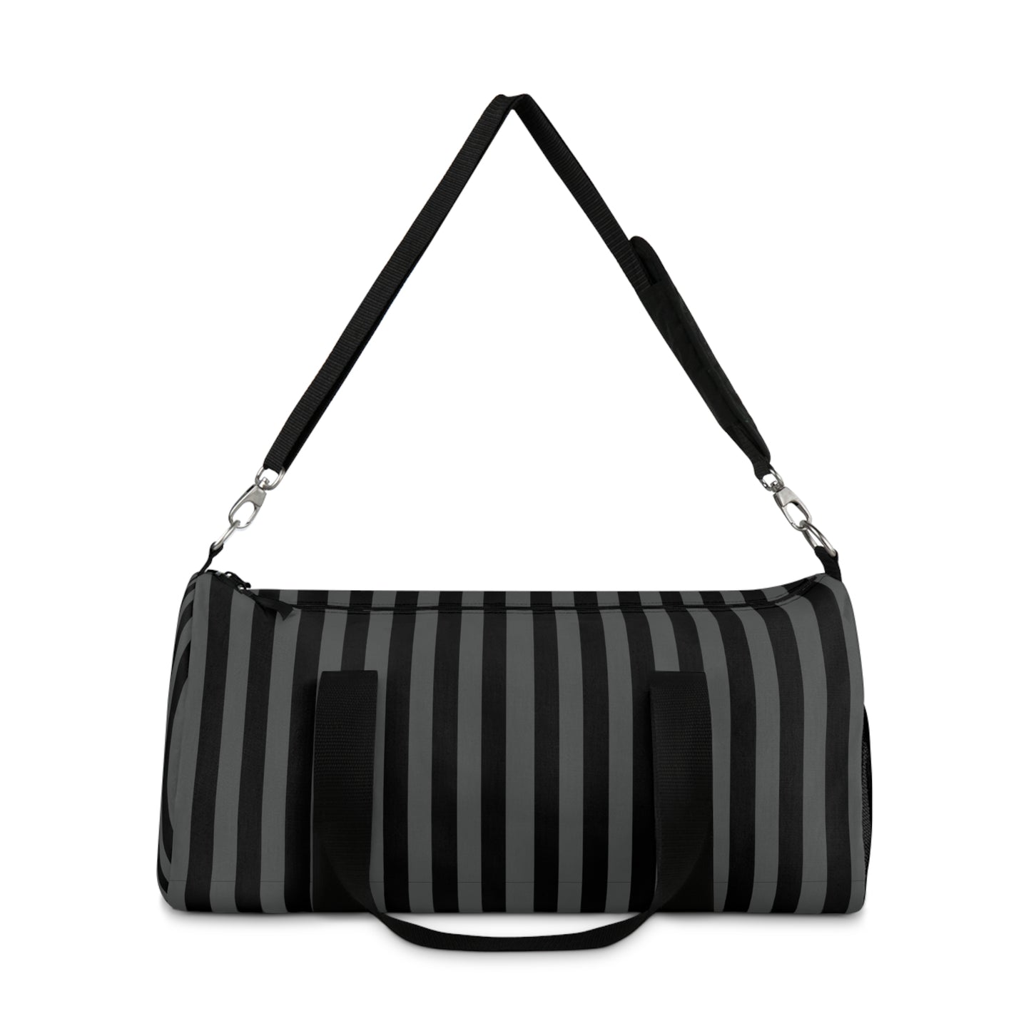 Black and Gray Striped Duffel Bag