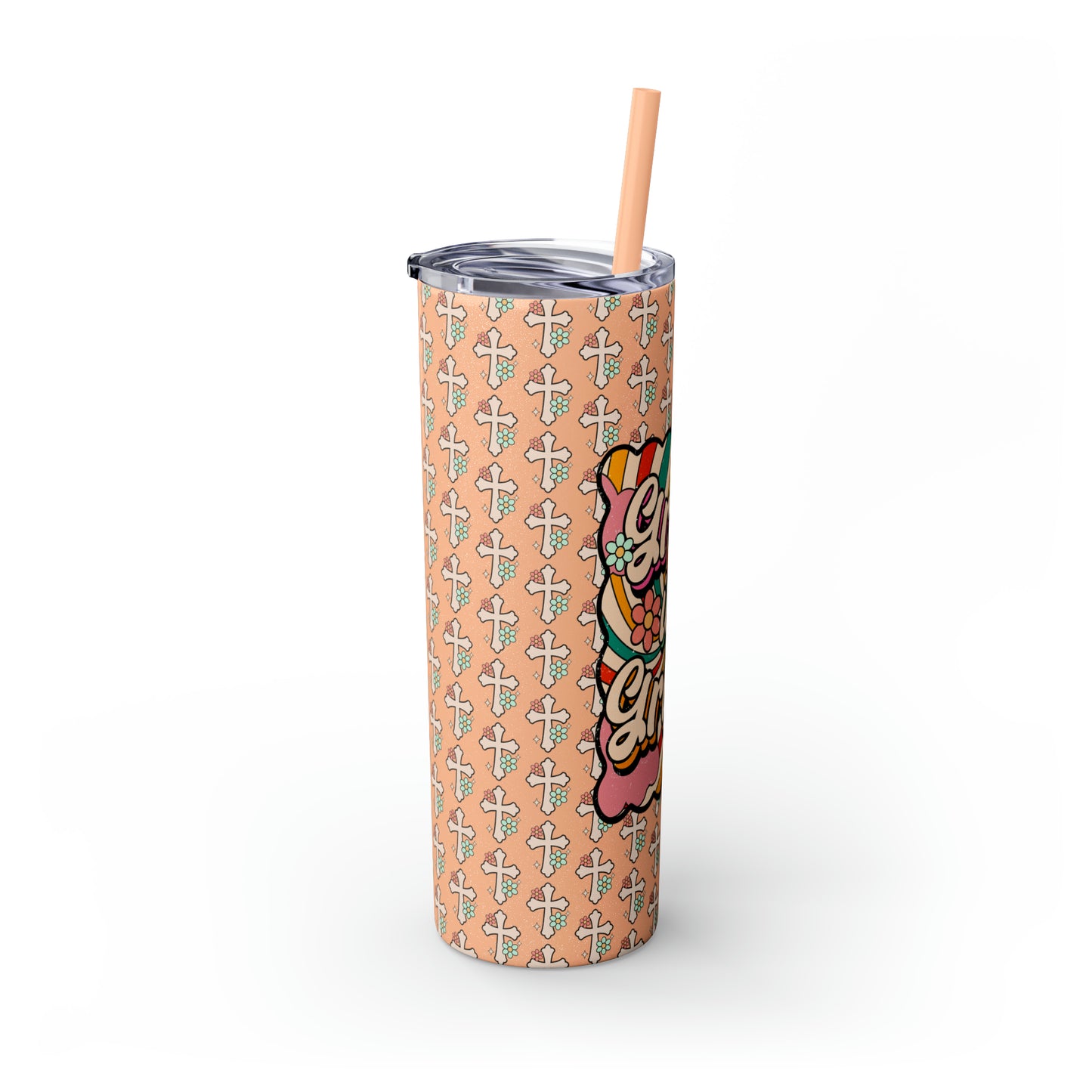 Grow in Grace with Daisy Crosses Christian Skinny Tumbler with Straw, 20oz