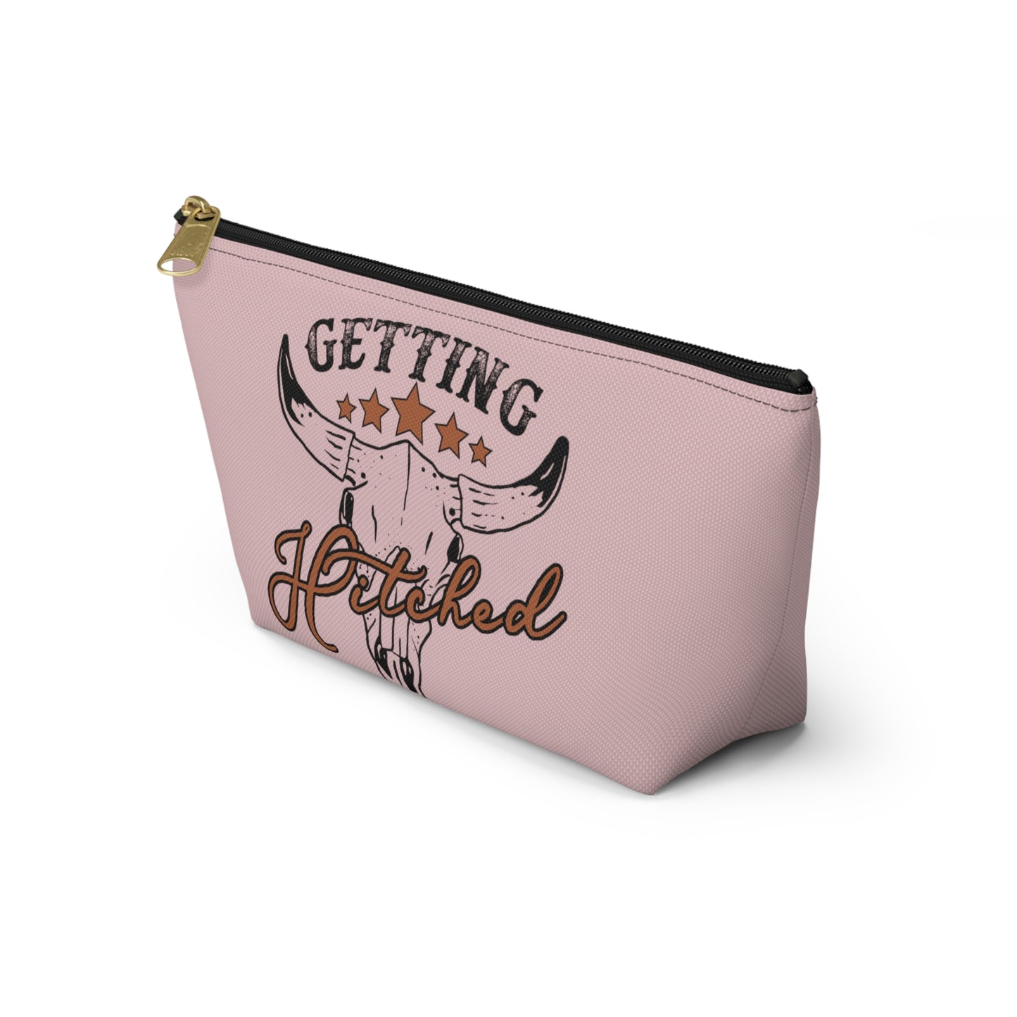 Rustic Country Light Pink Getting Hitched Print Design Accessory Pouch w T-bottom