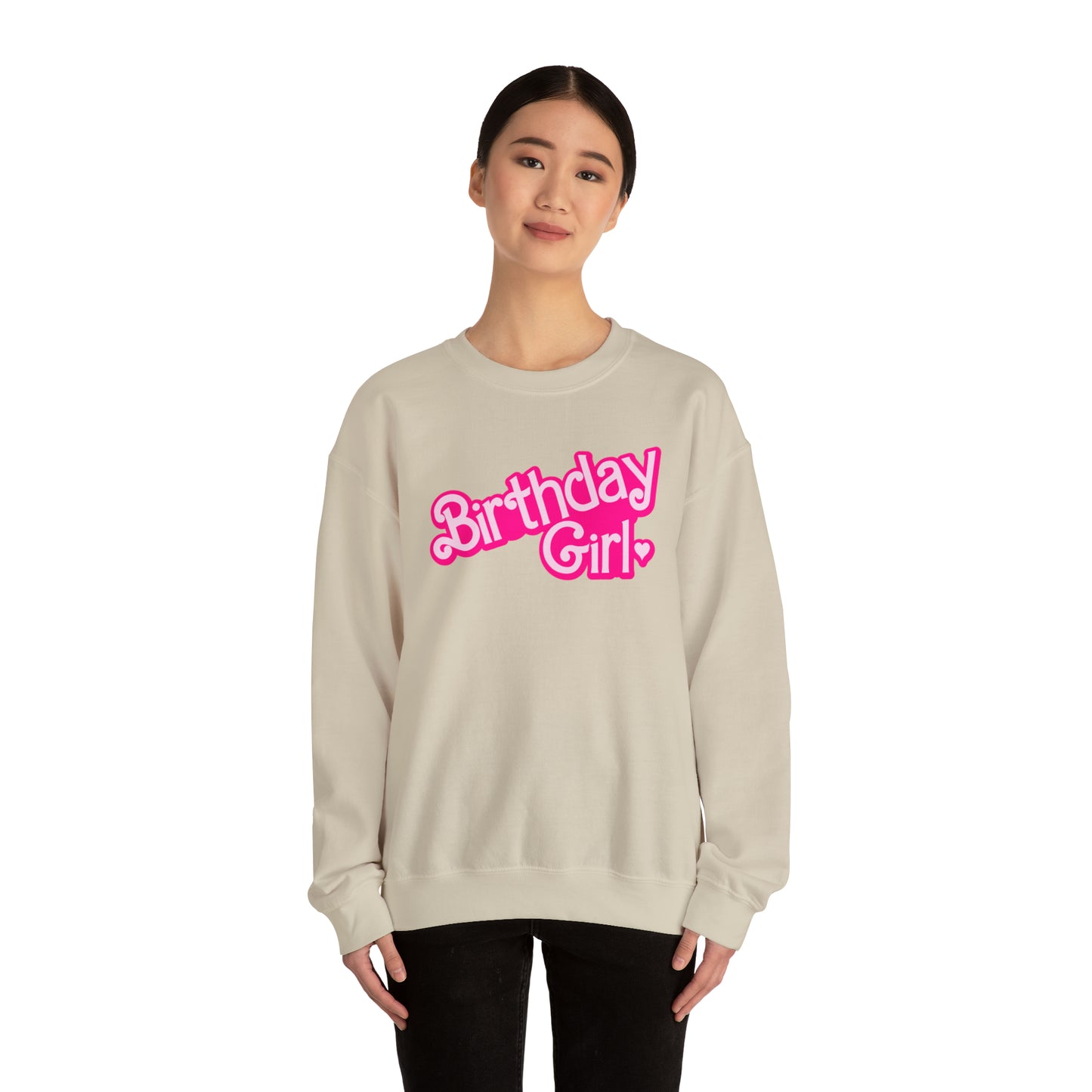 Birthday Girl with Hot Pink Barbie Font Heavy Blend™ Crewneck Sweatshirt