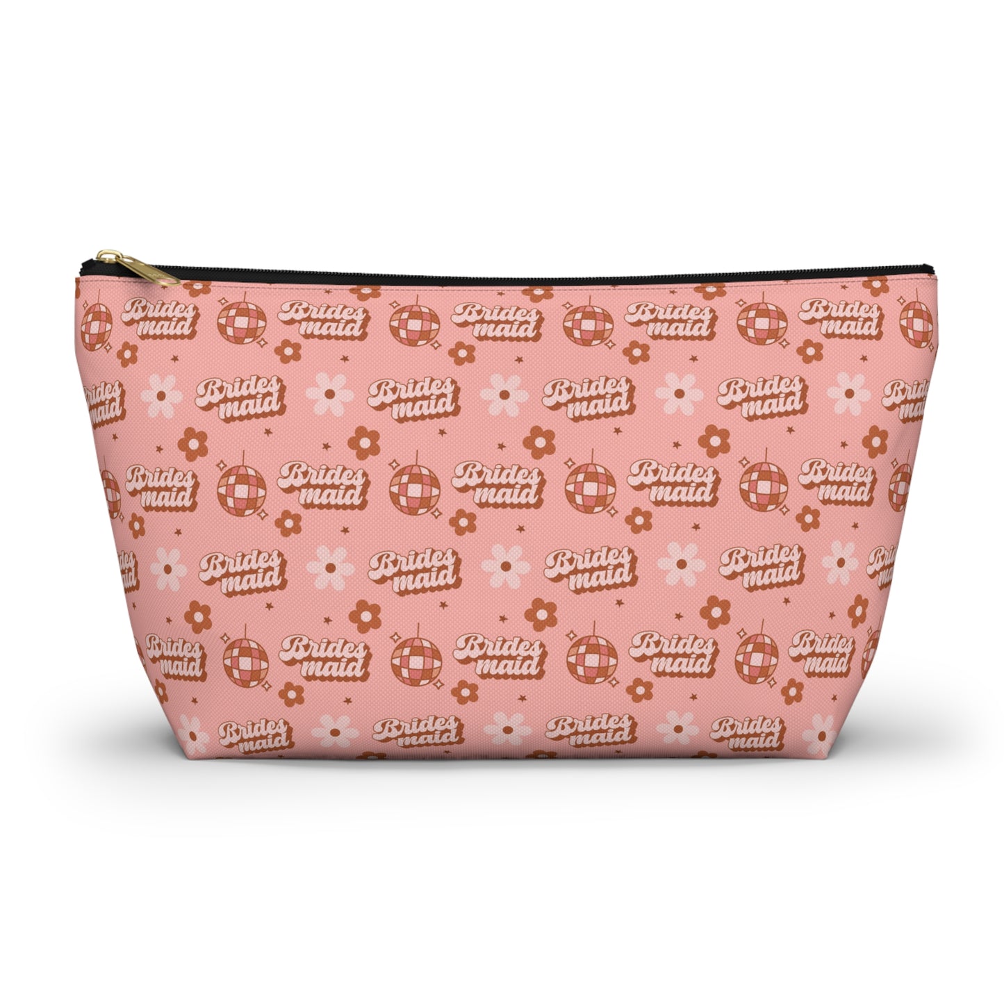 Retro Bridesmaid Pink Disco Ball Print Design Accessory Pouch w T-bottom