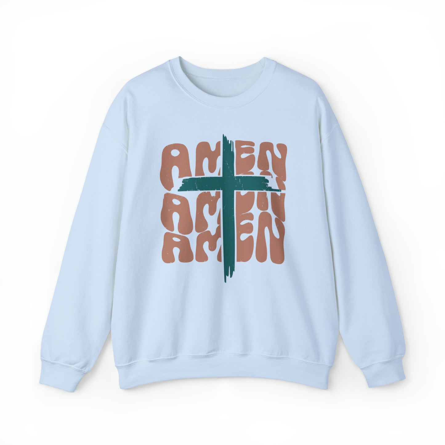 Vintage Amen Amen Amen with Cross Design Boho Color Print Heavy Blend™ Crewneck Sweatshirt