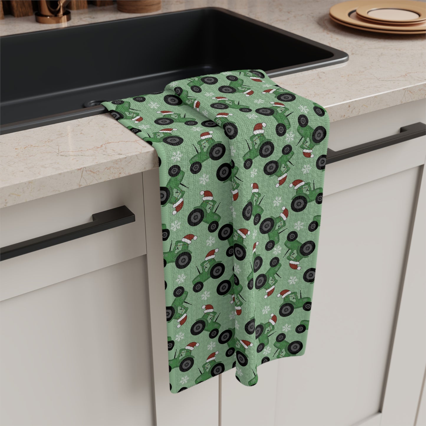 Green Santa Tractor Christmas/ Holiday Soft Tea Towel