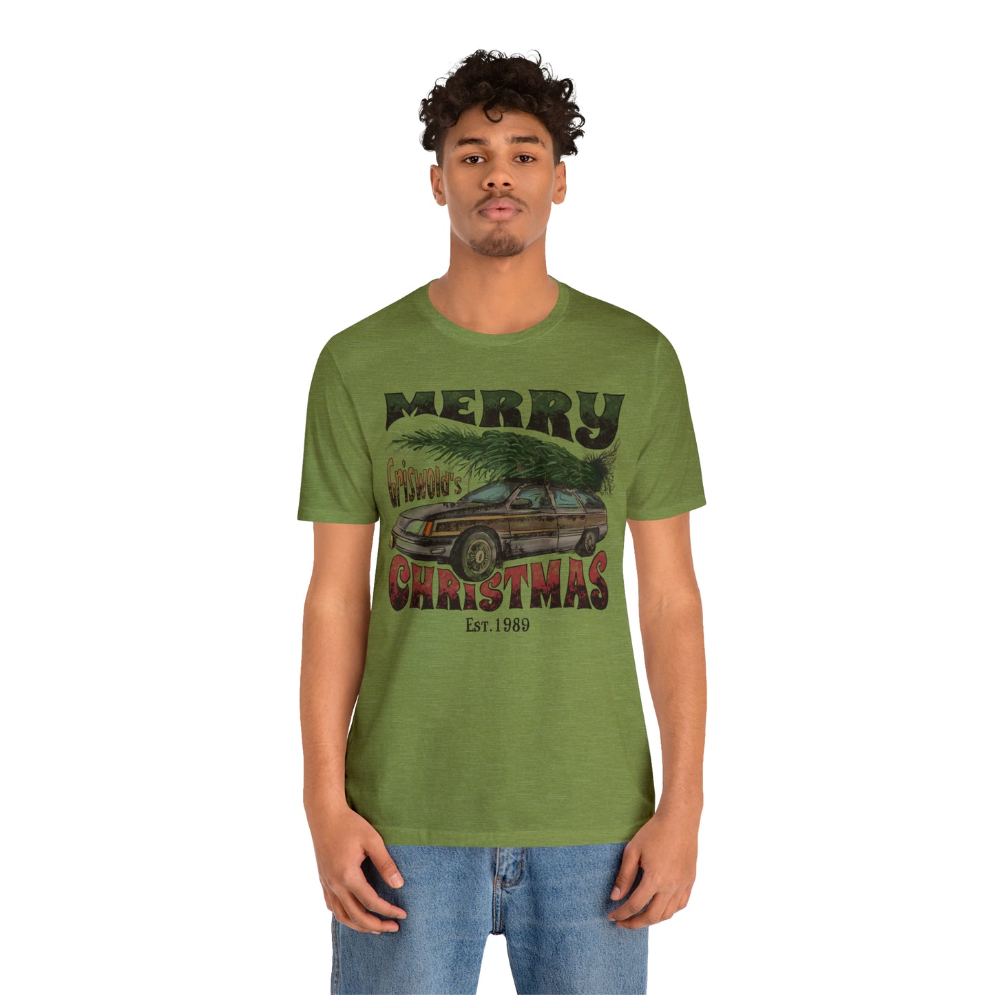 Distressed Griswold's Christmas Tree Station Wagon Holiday Bella Jersey Short Sleeve Tee (Unisex)