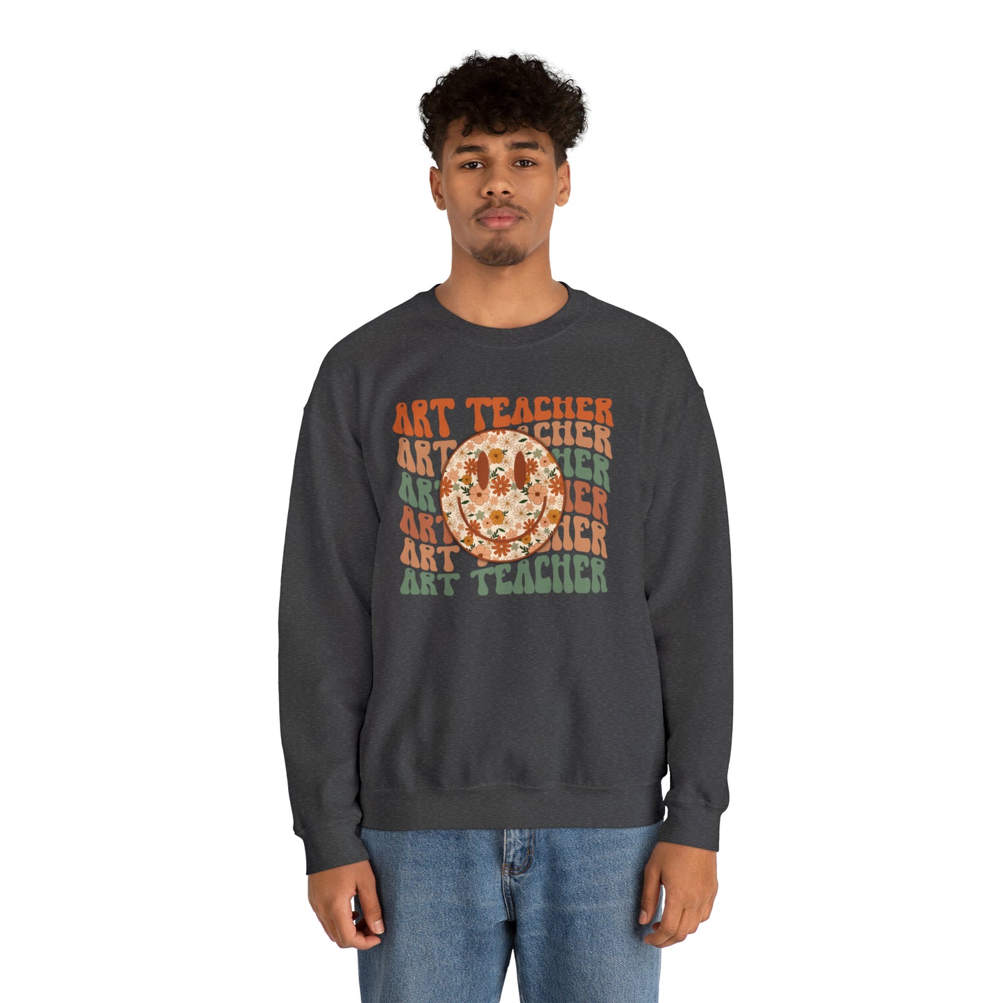 Art Teacher with Smiley Face Heavyweight Crewneck Sweatshirt