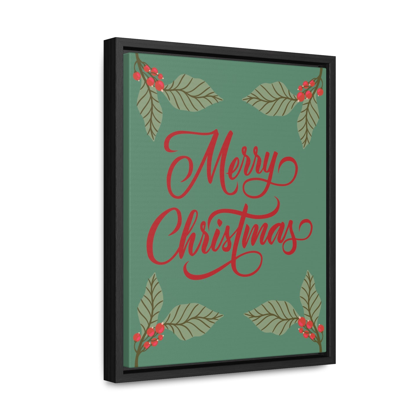 Merry Christmas Holly Berry Christmas Leaf Gallery Canvas Wraps, Vertical Frame