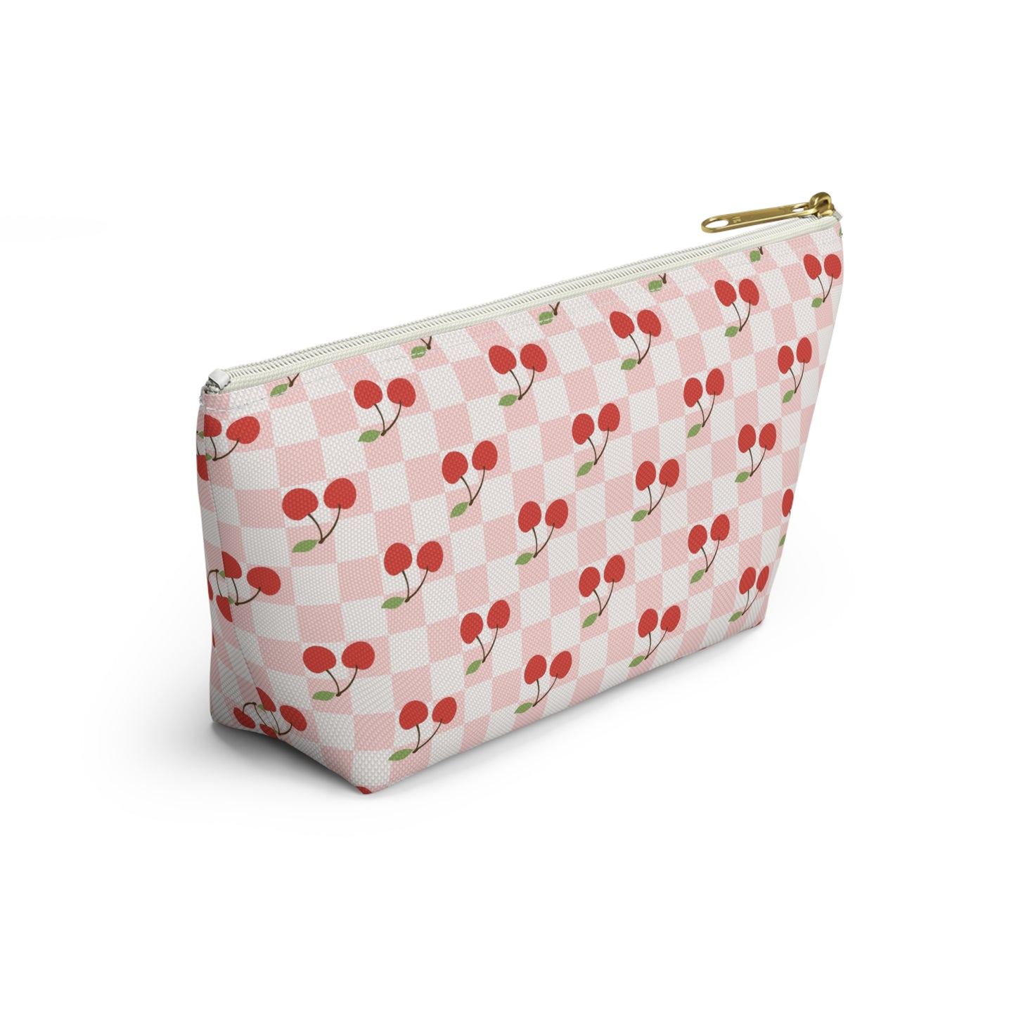 Checkered Cherries Print Design Accessory Pouch w T-bottom
