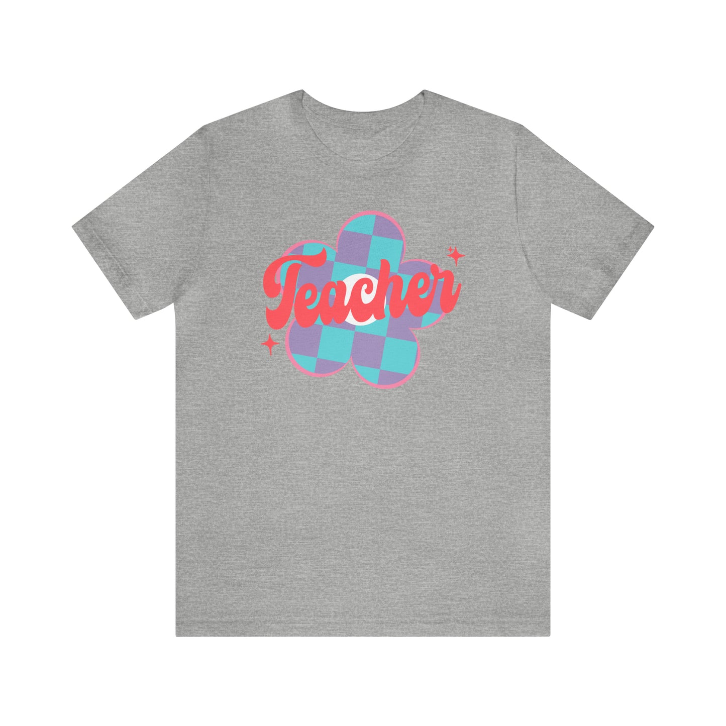 Purple and Blue Plaid Daisey Teacher T-Shirt