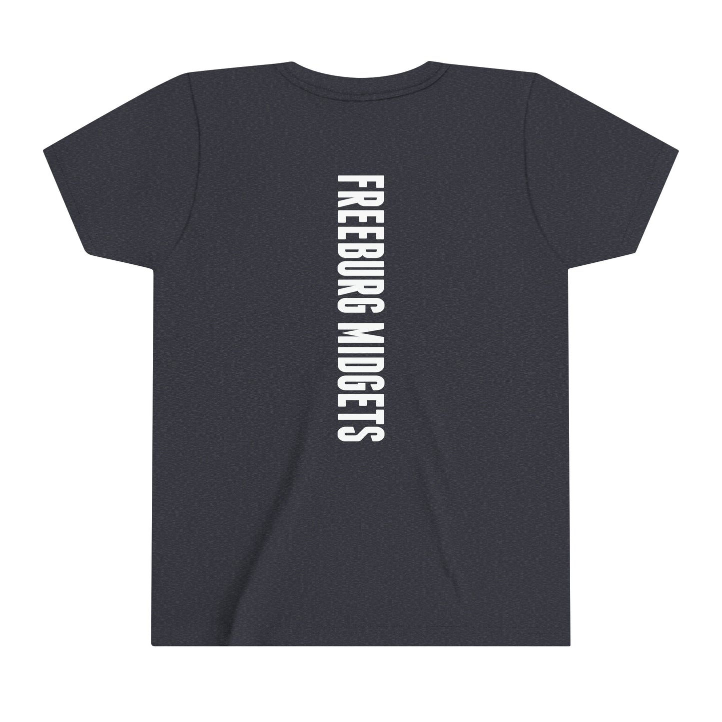 YOUTH - Front and Back Design - Varsity F Vertical Freeburg Midgets Logo - Short Sleeve Tee