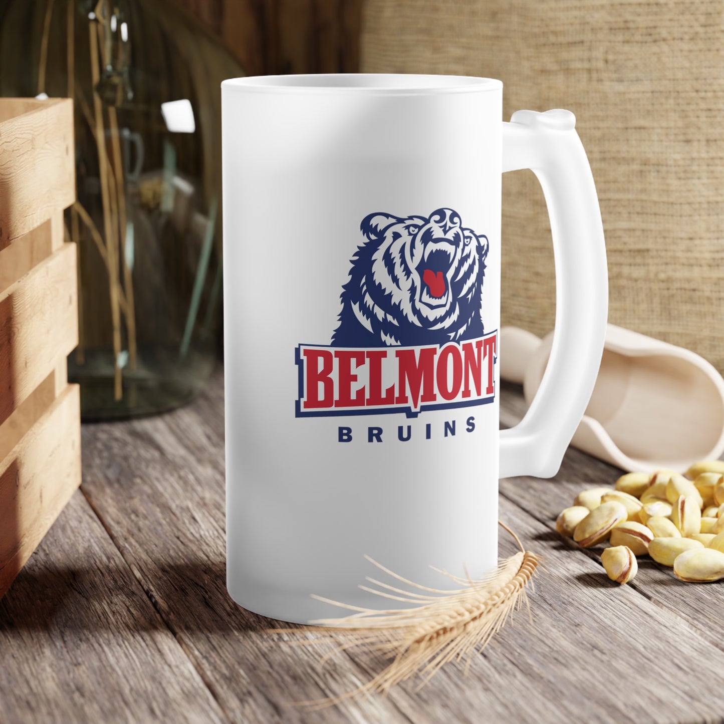 Belmont Bruins Bear Logo Frosted Glass Beer Mug