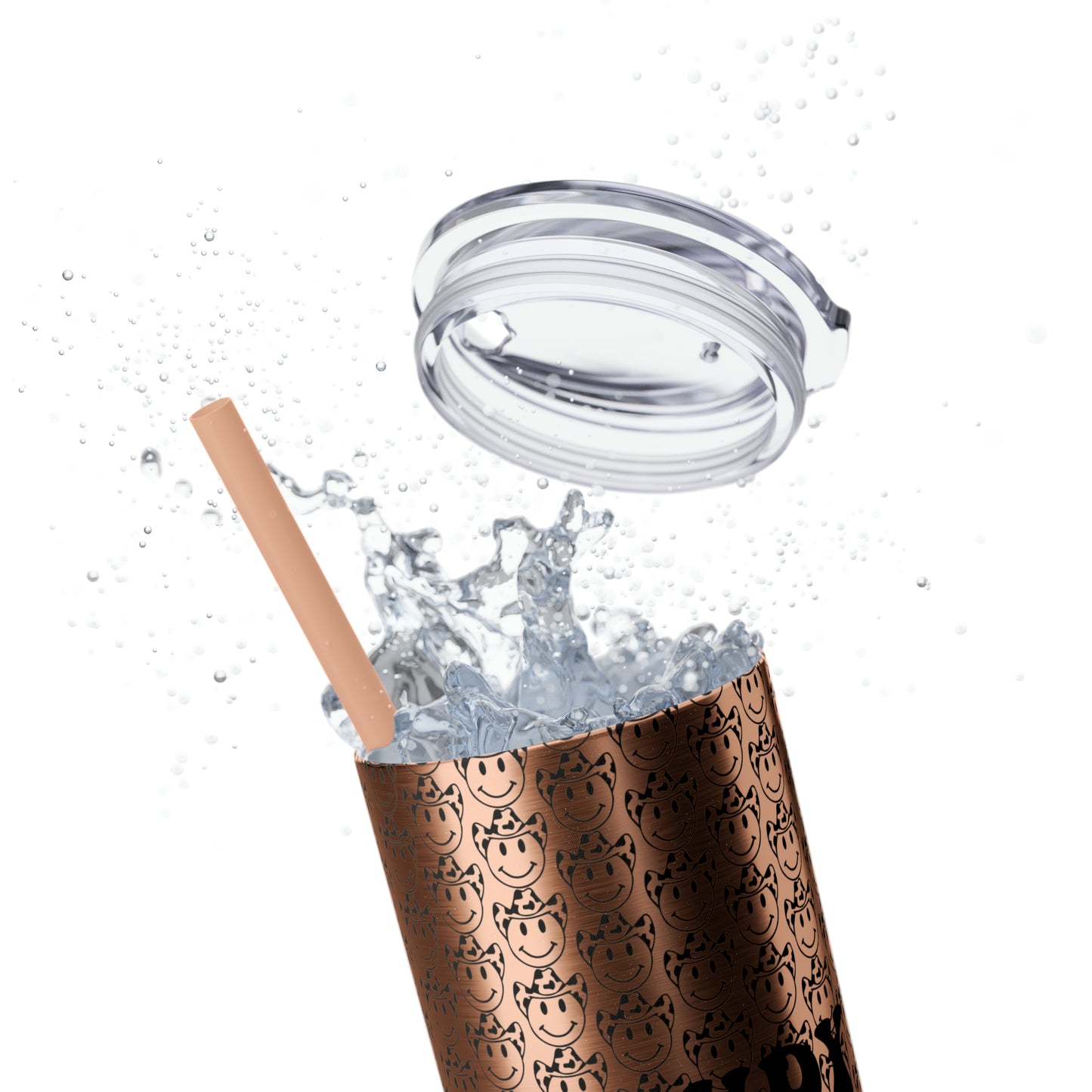 Howdy Howdy Howdy Smiley Face with Cowboy Hat Skinny Tumbler with Straw, 20oz
