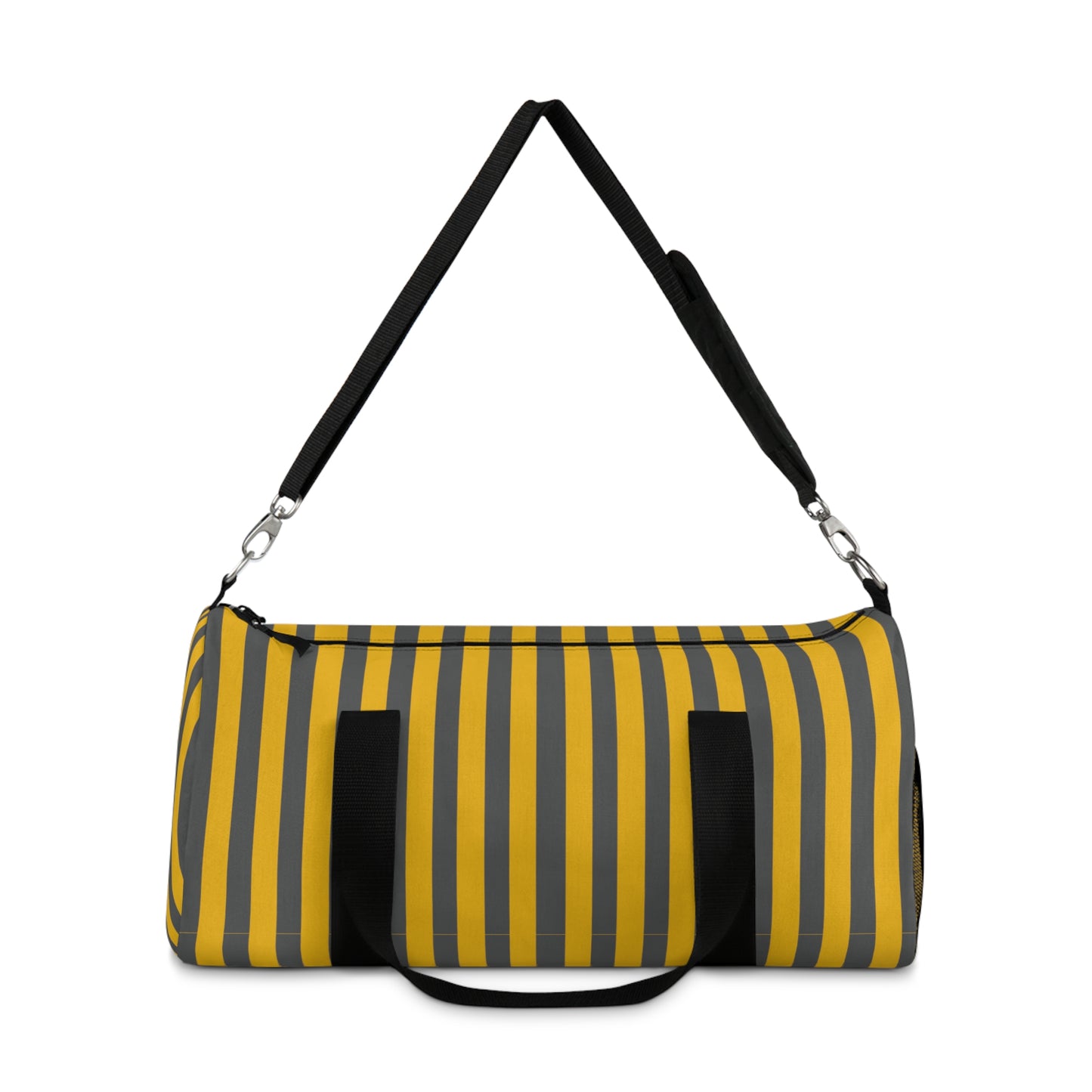Yellow and Gray Striped Duffel Bag