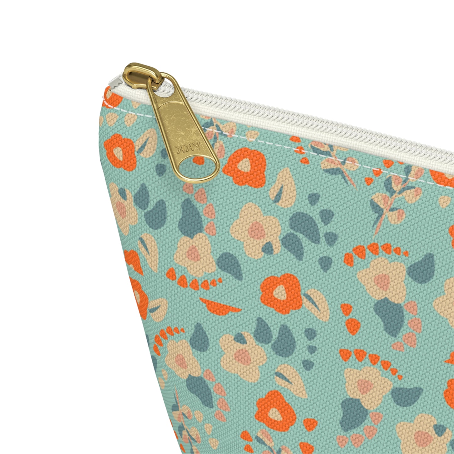 Orange Floral Print Design  Accessory Pouch w T-bottom