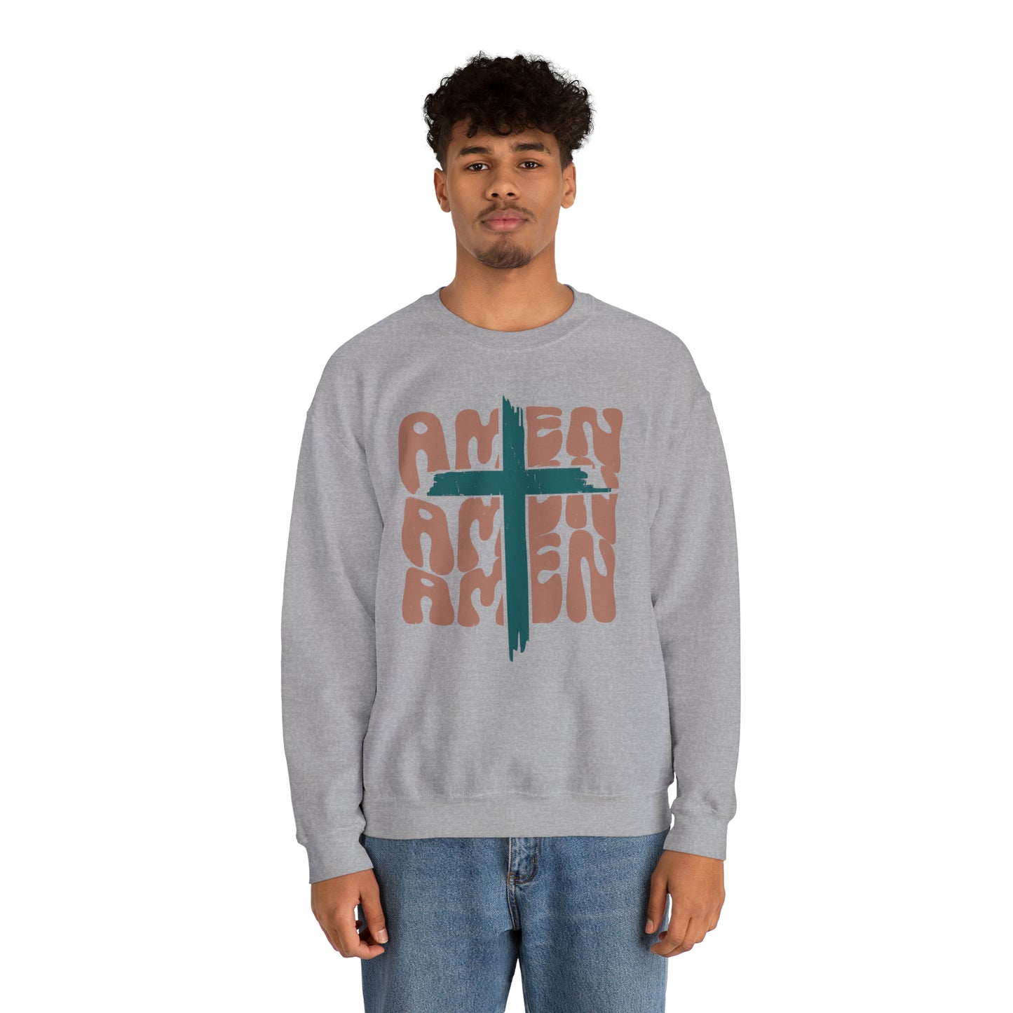 Vintage Amen Amen Amen with Cross Design Boho Color Print Heavy Blend™ Crewneck Sweatshirt
