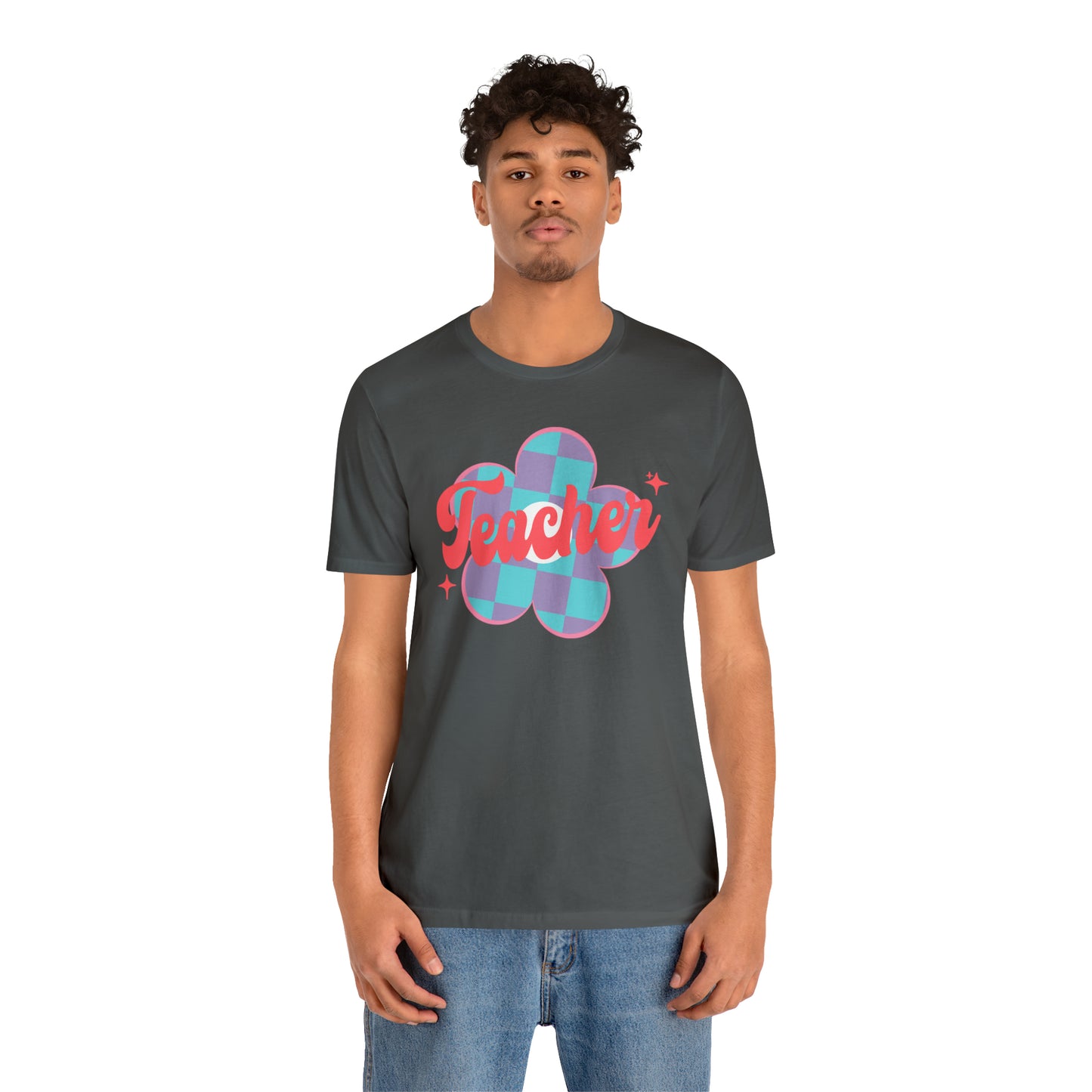 Purple and Blue Plaid Daisey Teacher T-Shirt