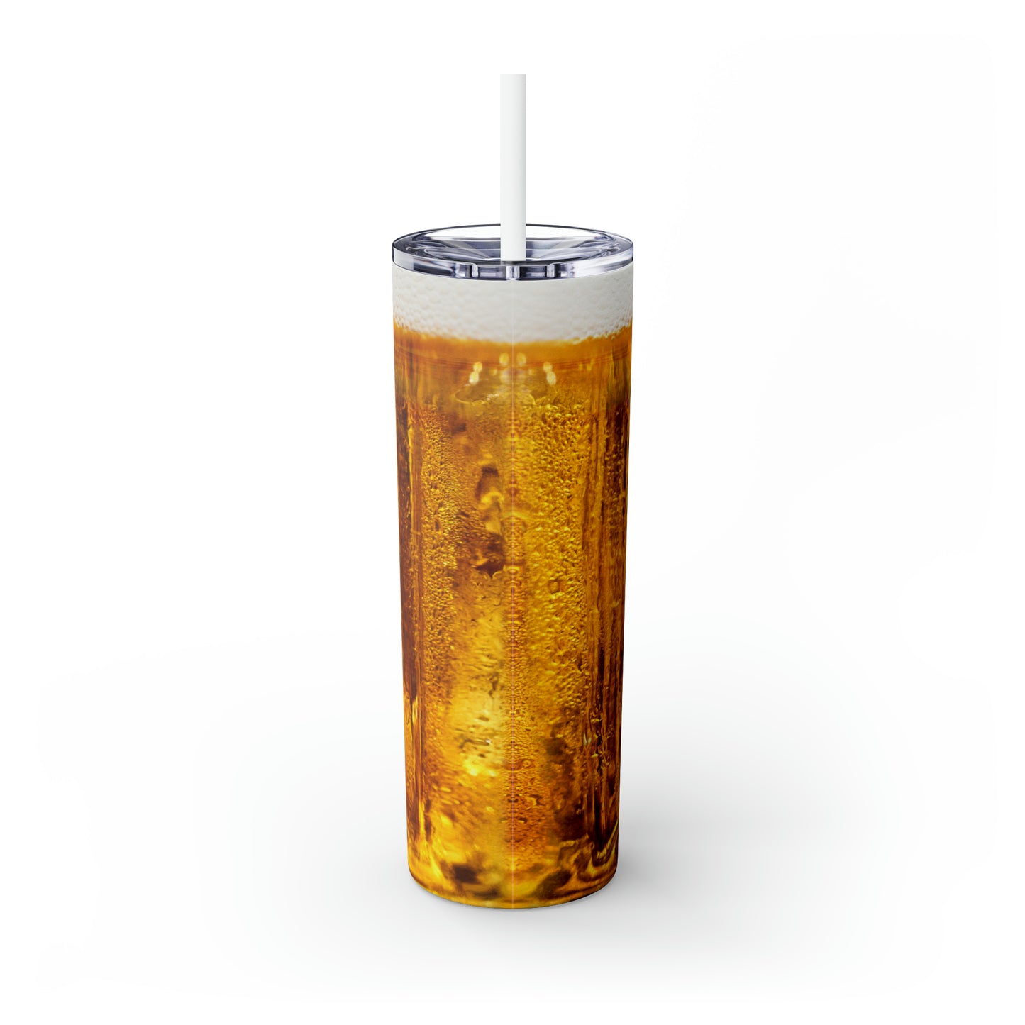 Beer Print with Beer Head Skinny Tumbler with Straw, 20oz