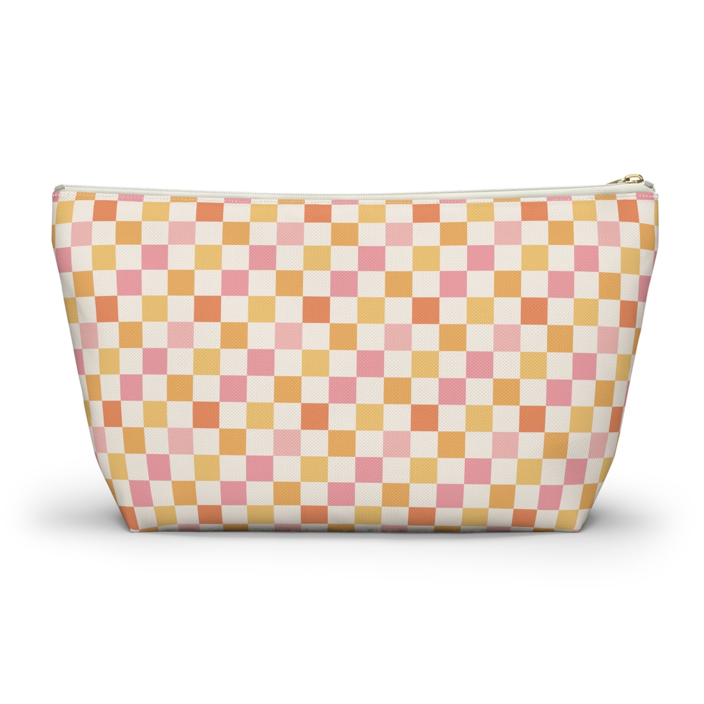 Peachy Retro Checkered -Pink/ Gold/ Orange Sherbet Print Design Accessory Pouch w T-bottom
