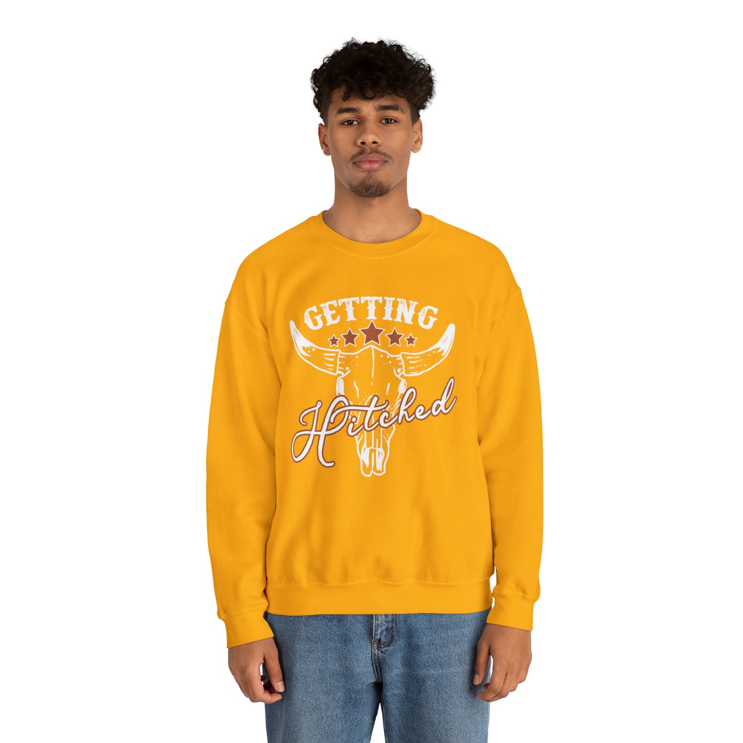 Vintage Getting Hitched Bride Unisex Heavy Blend™ Crewneck Sweatshirt - White Ink