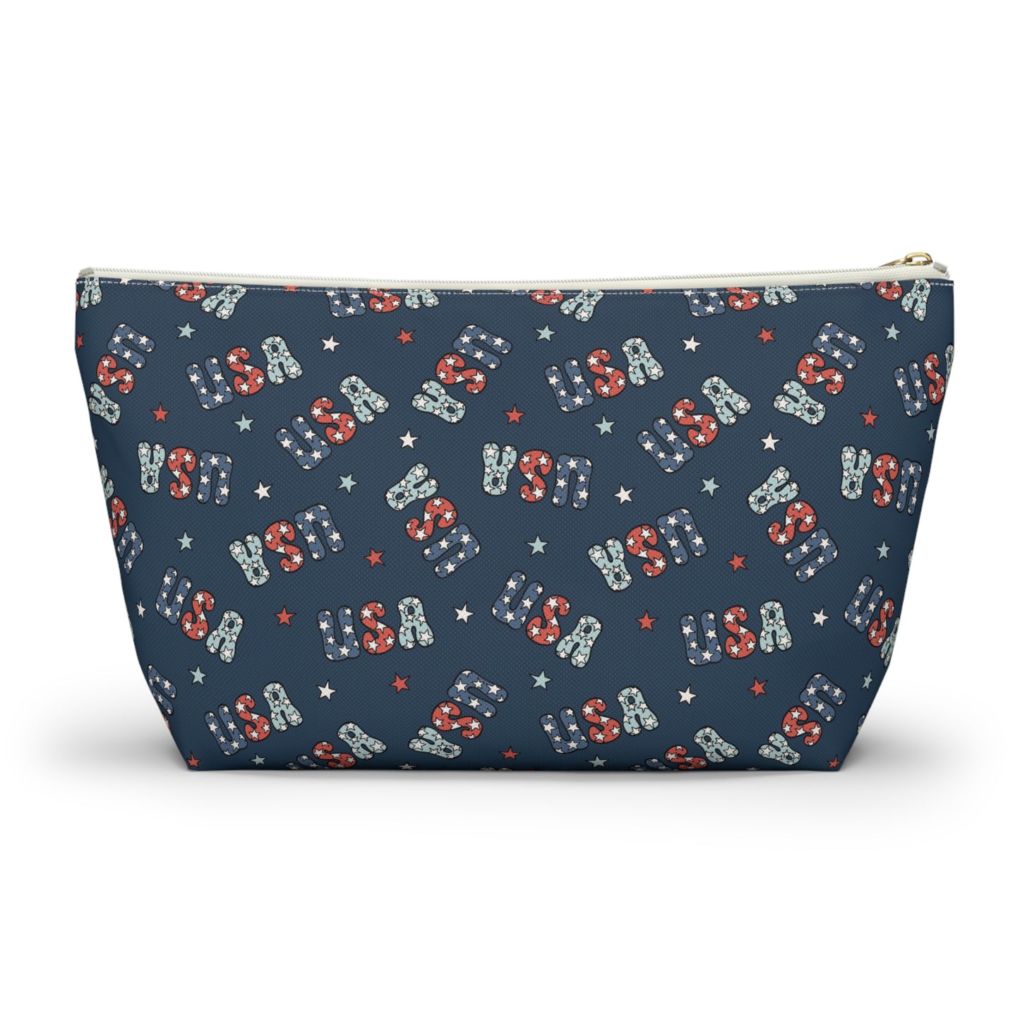 USA America 4th of July USA Stars Red, White and Blue Print Design Accessory Pouch w T-bottom