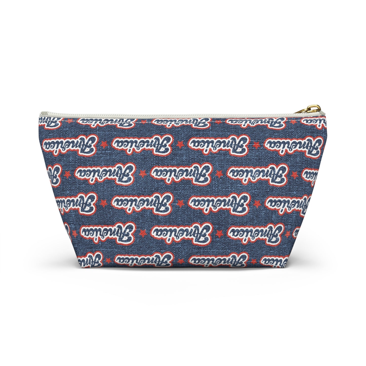 USA Retro American Red and Blue Linen Print Design Accessory Pouch w T-bottom