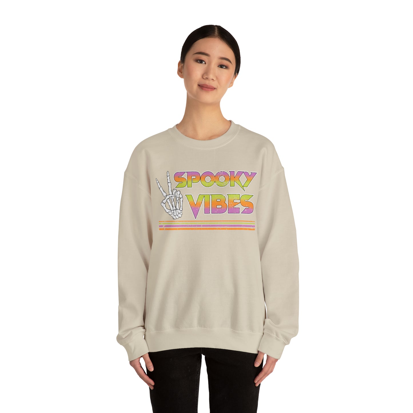 Spooky 80's Vibes Vintage Skeleton Piece Sign Fall Halloween Unisex Heavy Blend™ Crewneck Sweatshirt