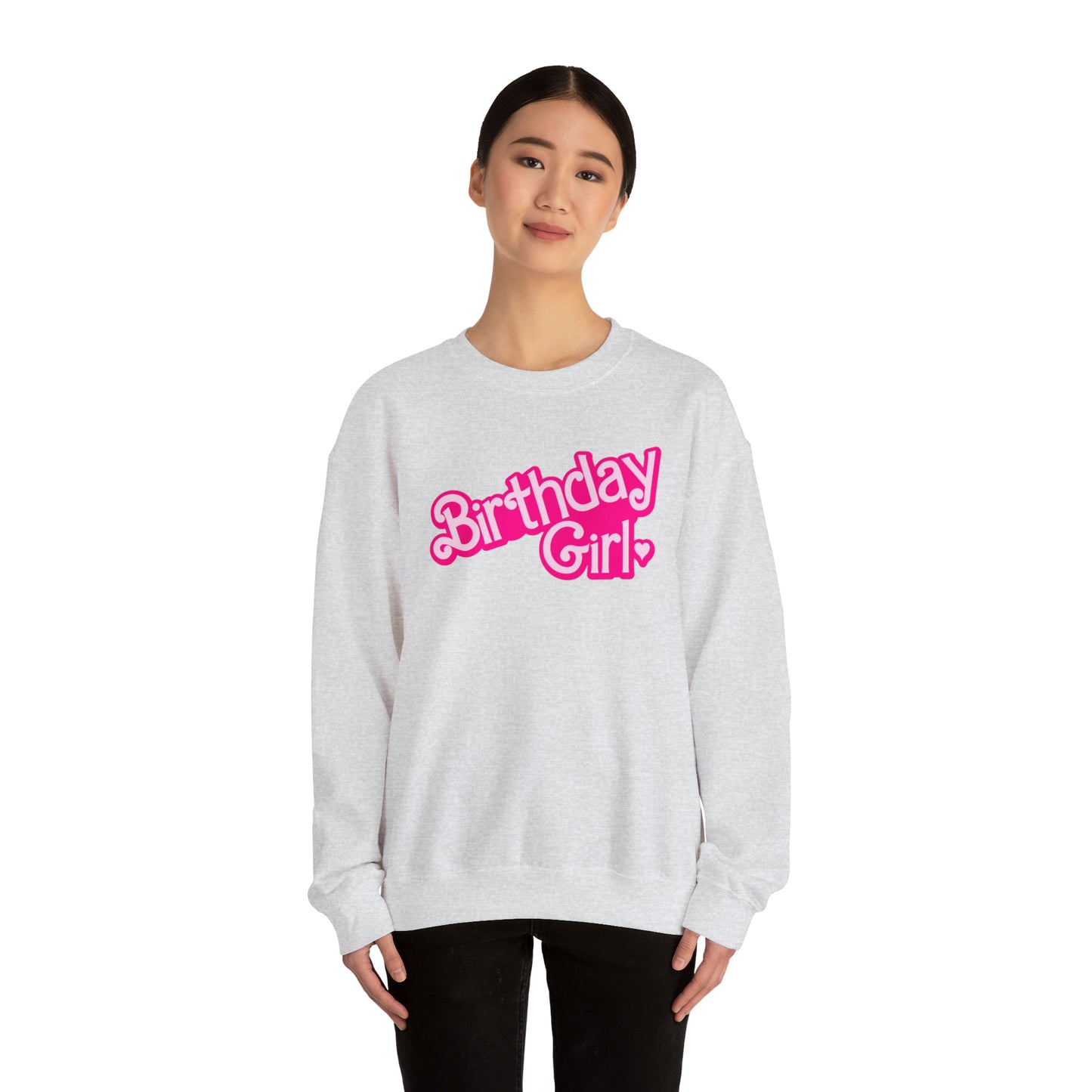 Birthday Girl with Hot Pink Barbie Font Heavy Blend™ Crewneck Sweatshirt