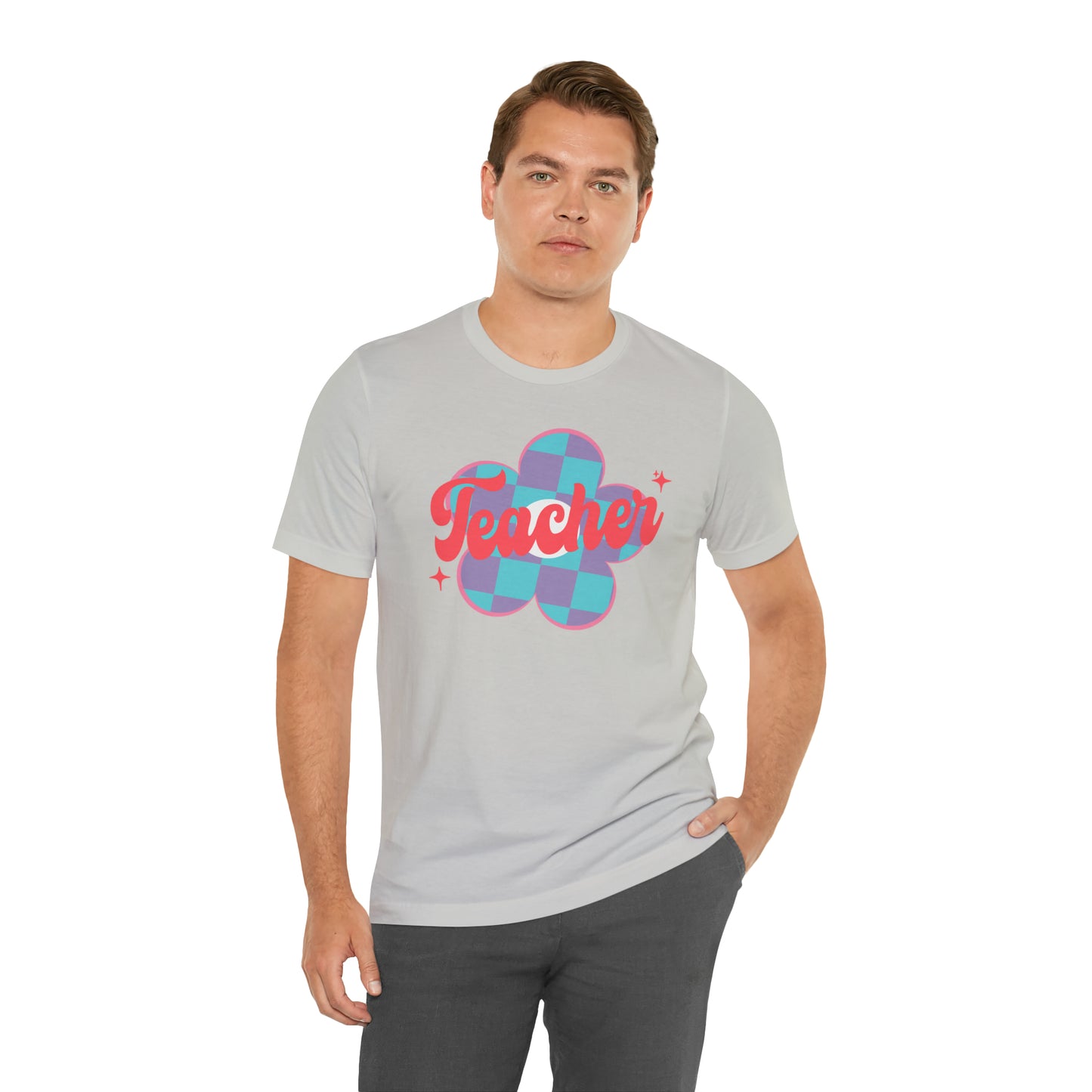 Purple and Blue Plaid Daisey Teacher T-Shirt