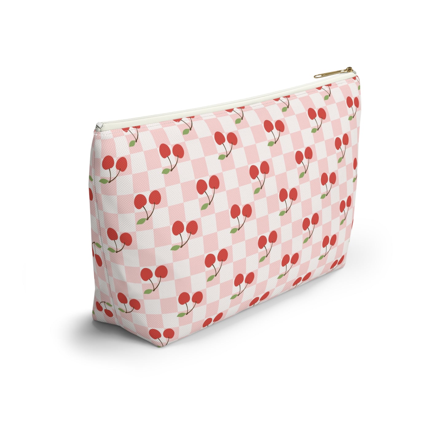 Checkered Cherries Print Design Accessory Pouch w T-bottom