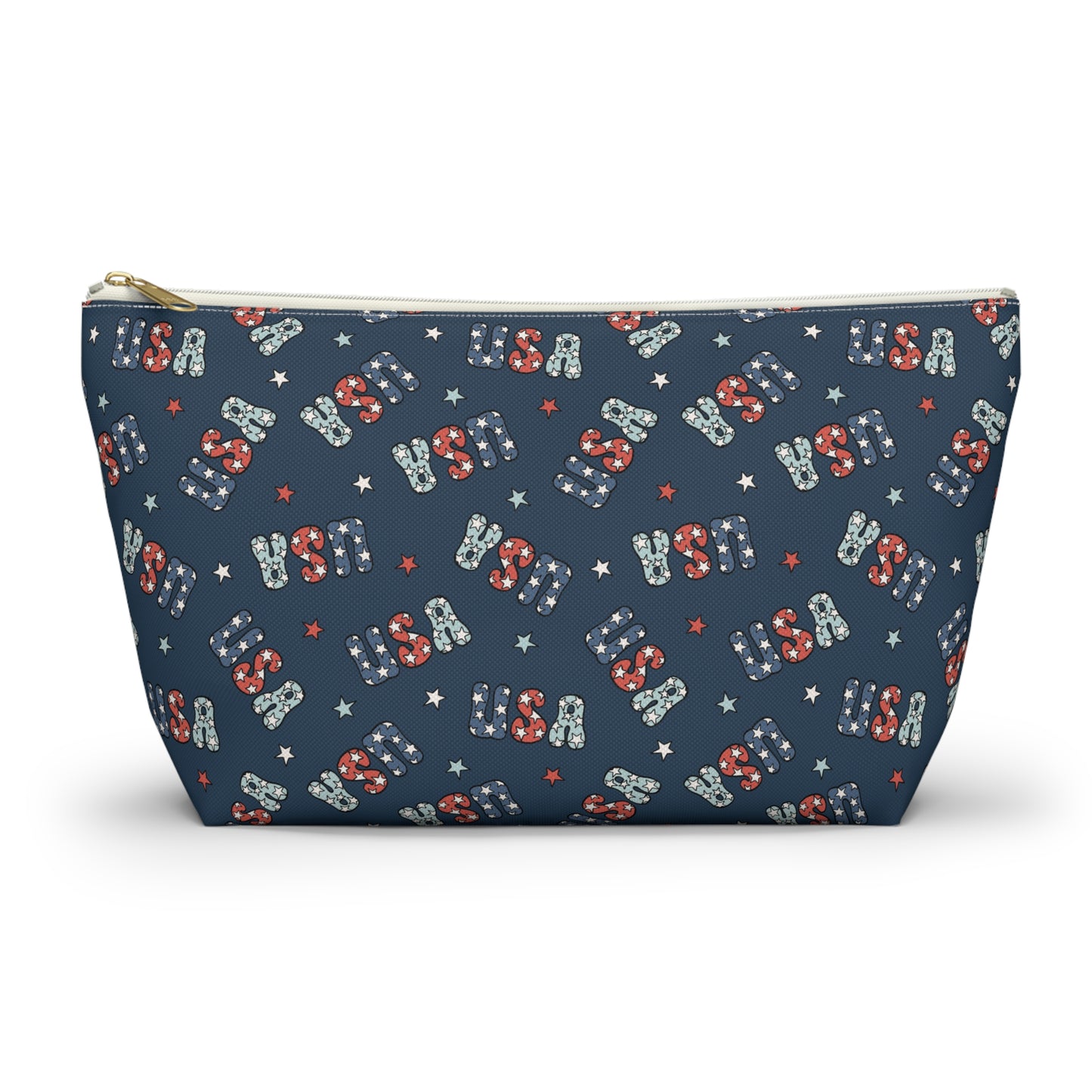 USA America 4th of July USA Stars Red, White and Blue Print Design Accessory Pouch w T-bottom