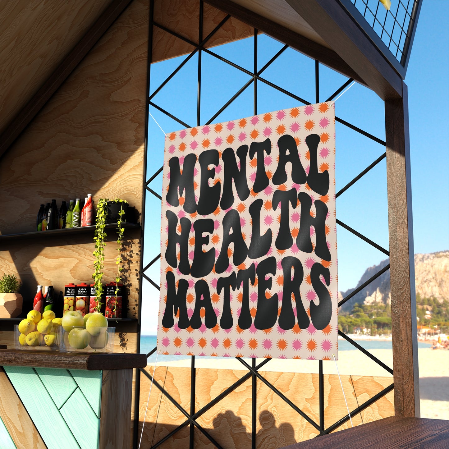 Retro Mental Health Matters Matte Banner - White