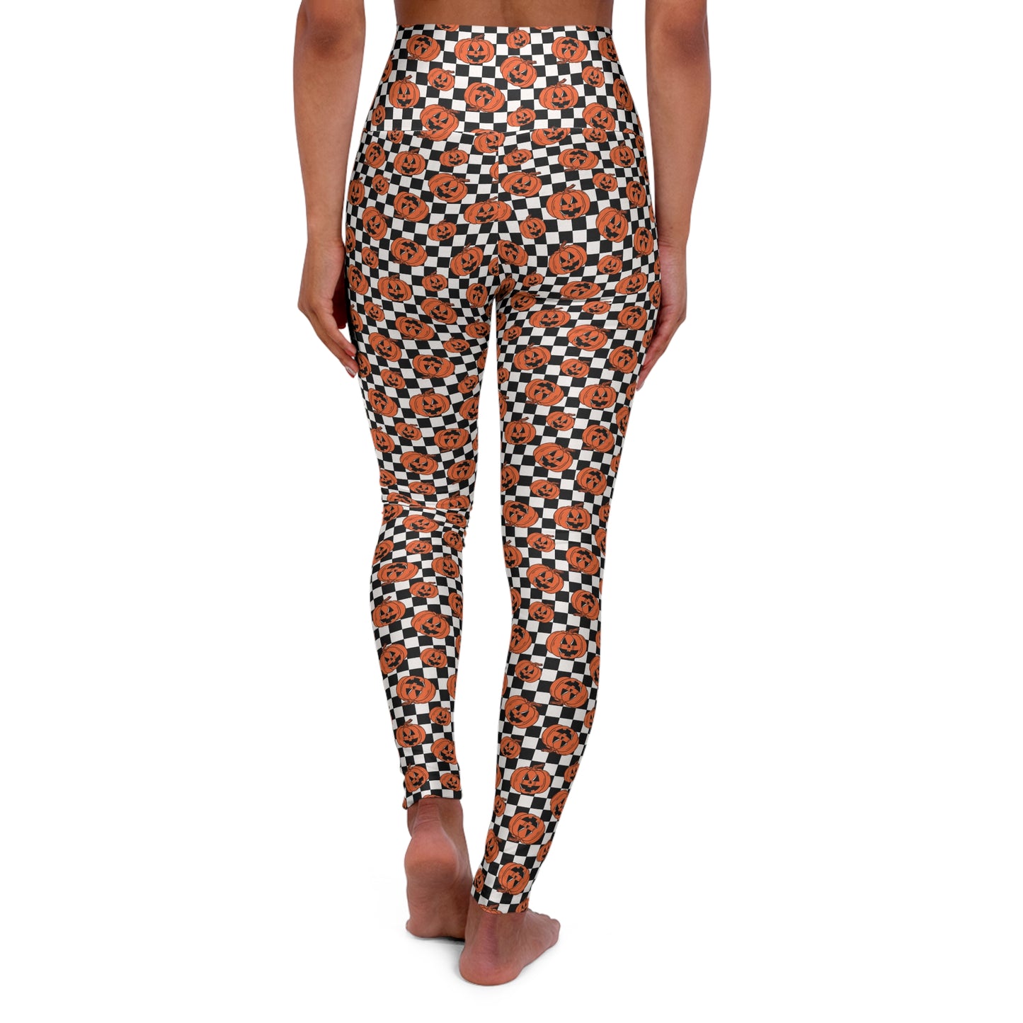 Pumpkin Jack-O-Lantern Checkerboard Halloween/Fall High Waisted White Yoga Leggings