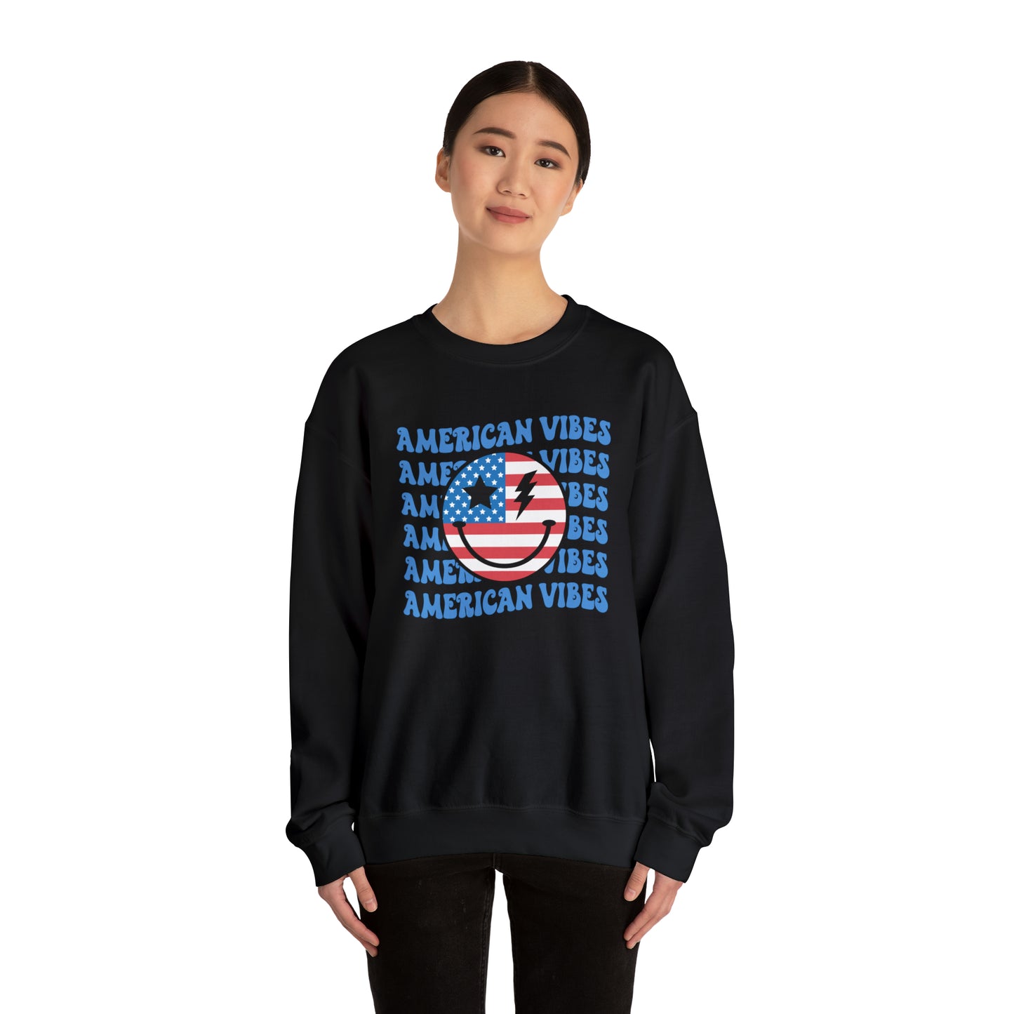 USA American Vibes Flag Smiley Face Heavy Blend™ Crewneck Sweatshirt