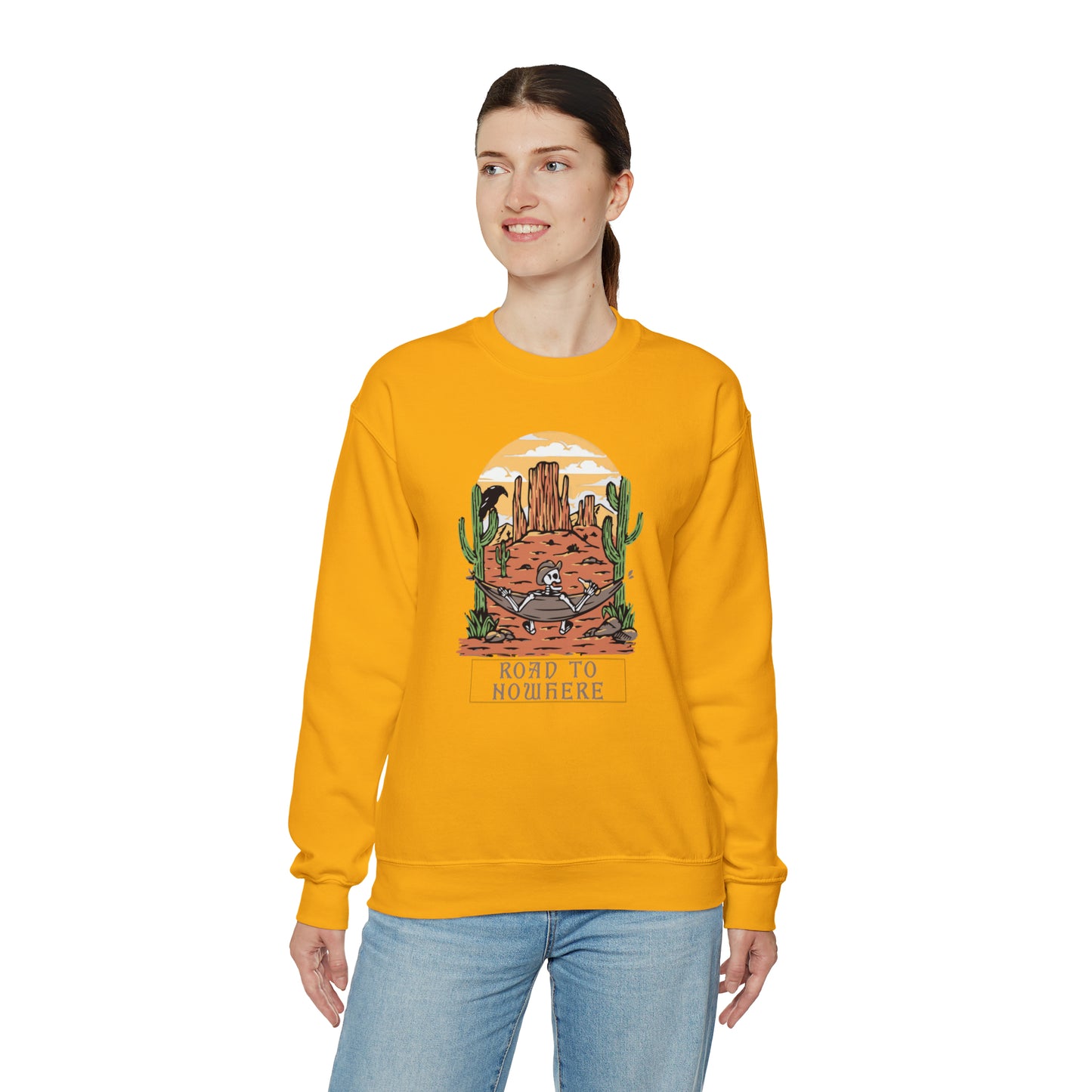 Road to Nowhere Skeleton Fall Halloween Retro Warm Colored Unisex Heavy Blend™ Crewneck Sweatshirt