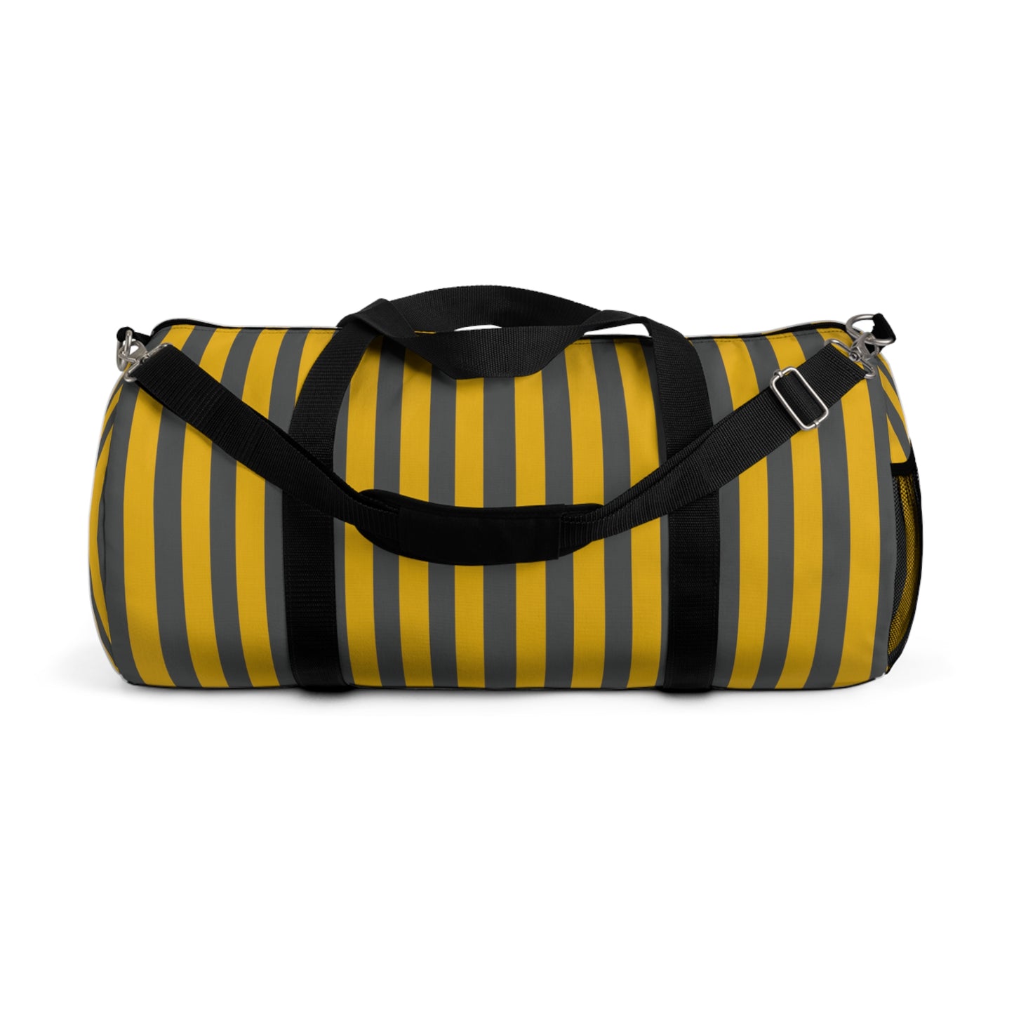 Yellow and Gray Striped Duffel Bag