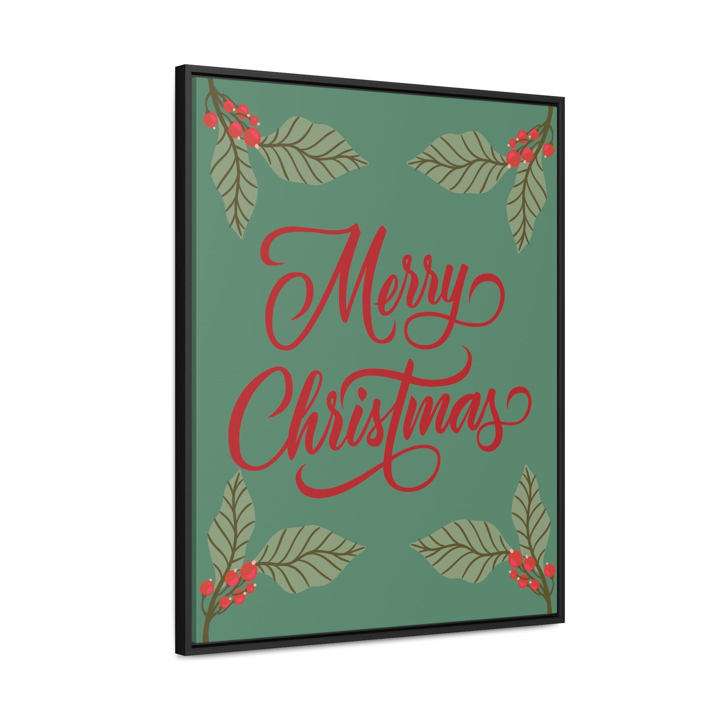 Merry Christmas Holly Berry Christmas Leaf Gallery Canvas Wraps, Vertical Frame