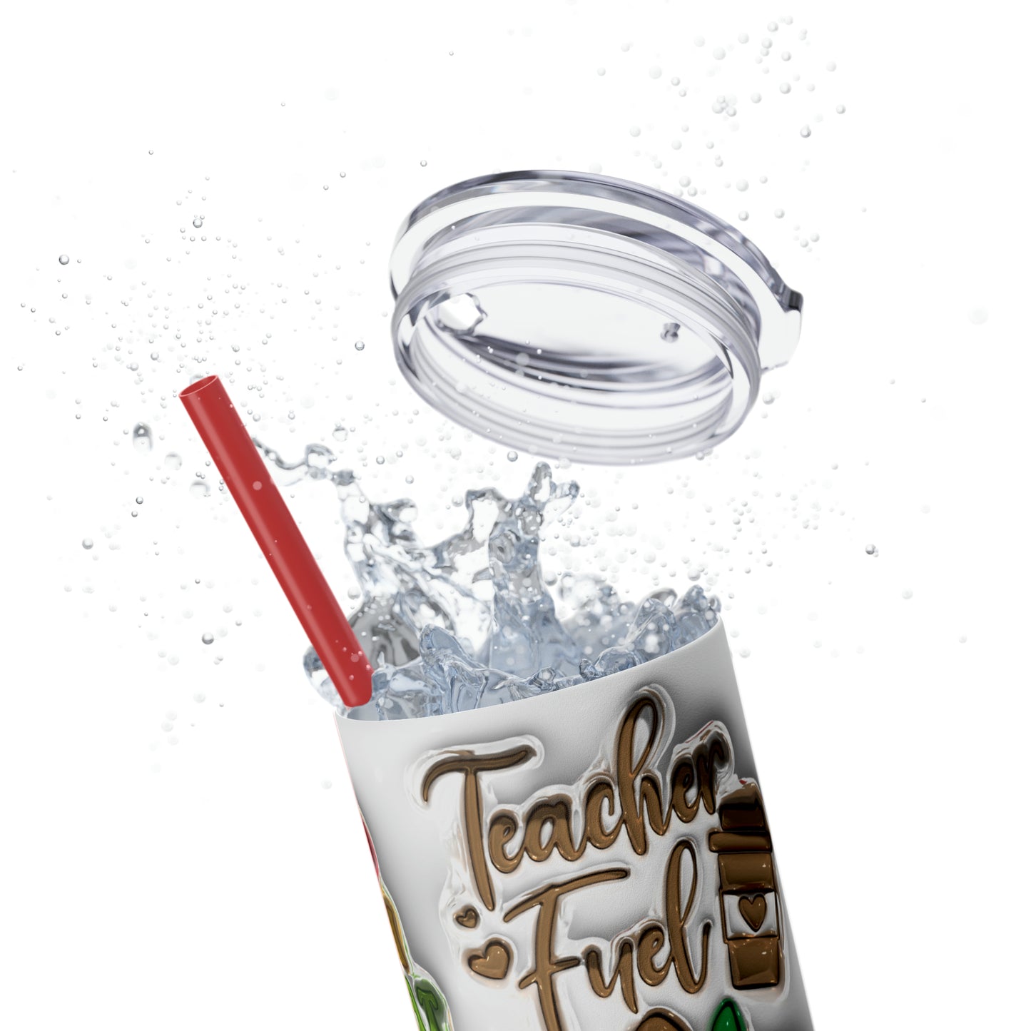 A+ Teacher Quotes Collage Skinny Tumbler with Straw, 20oz