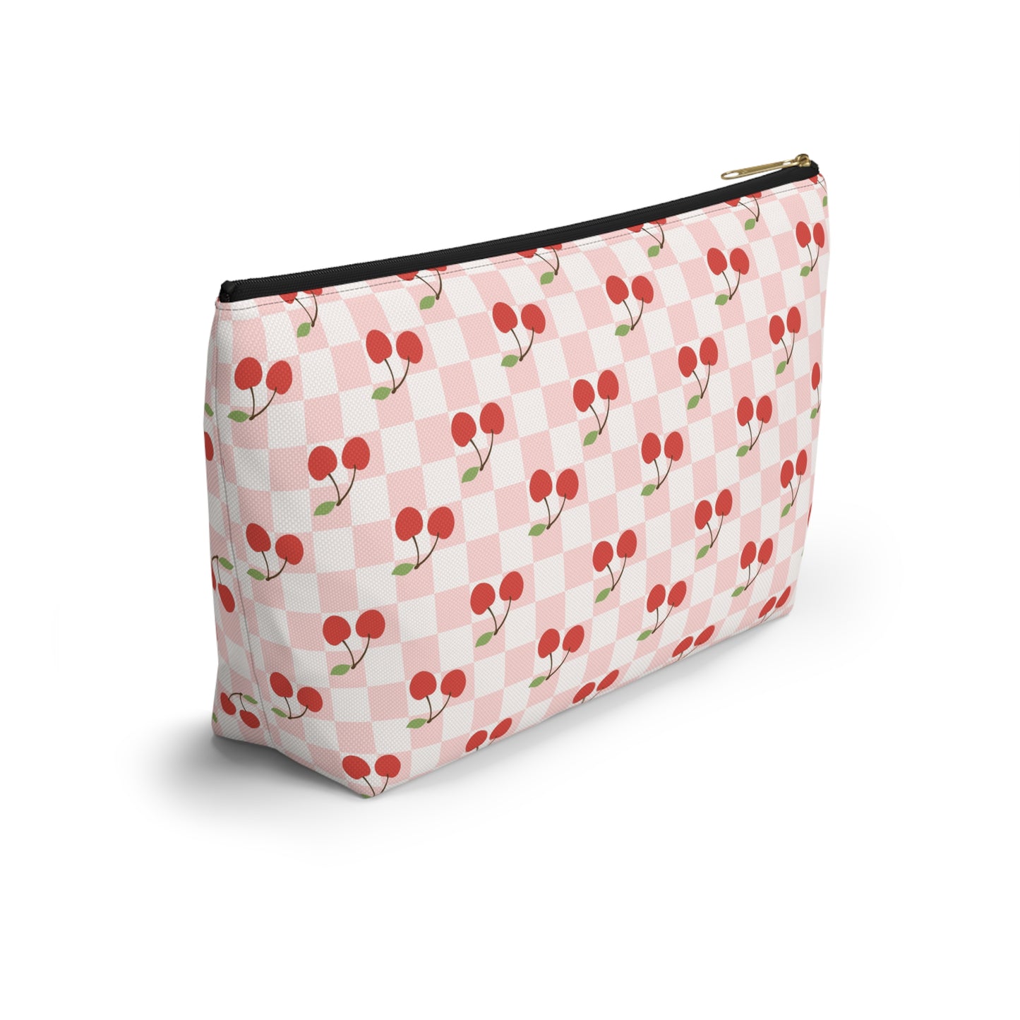 Checkered Cherries Print Design Accessory Pouch w T-bottom