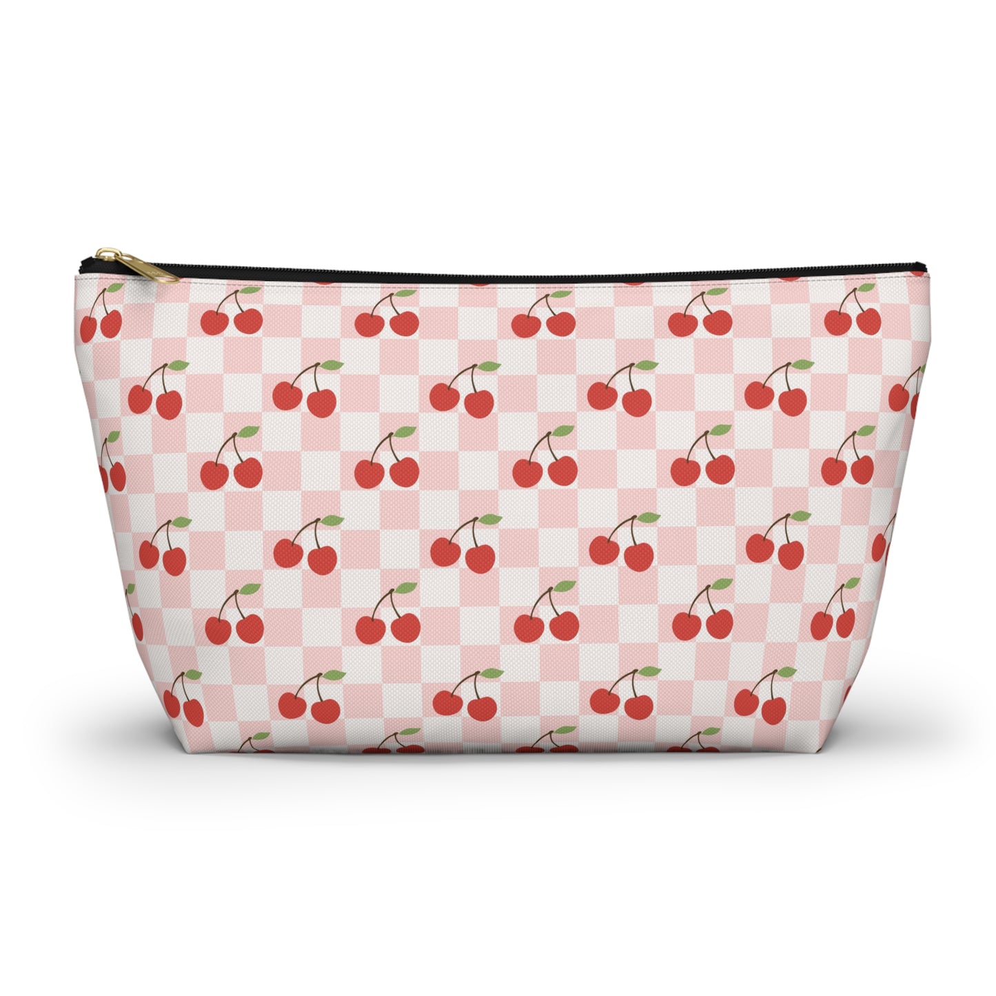Checkered Cherries Print Design Accessory Pouch w T-bottom