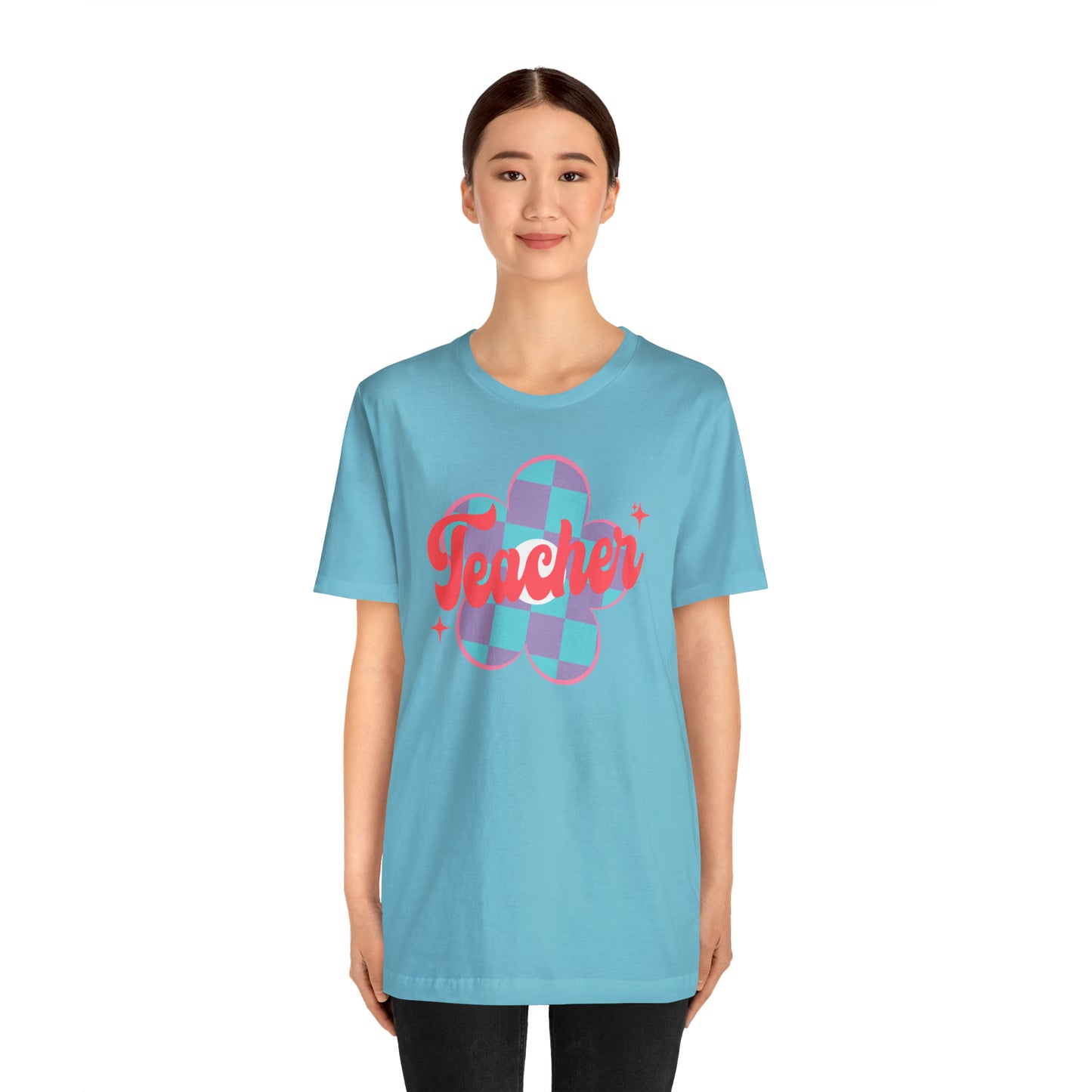 Purple and Blue Plaid Daisey Teacher T-Shirt