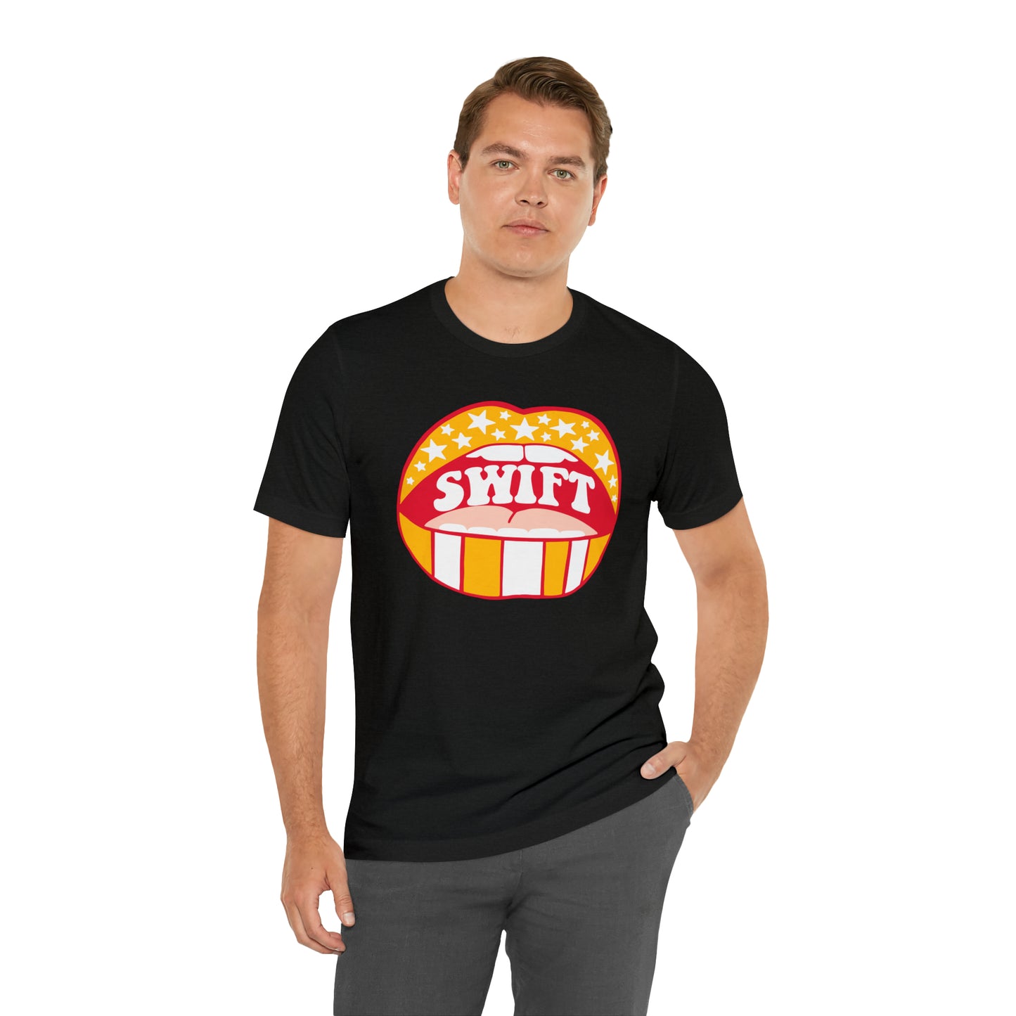Swift Red, Yellow and White Lips Bella Jersey Short Sleeve Tee (Unisex)