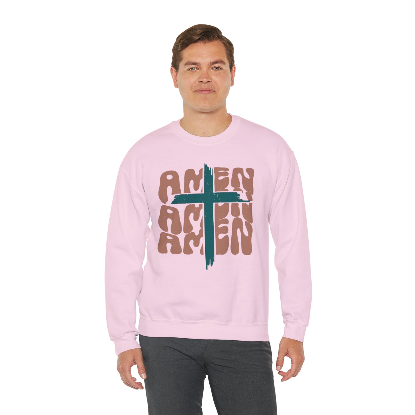 Vintage Amen Amen Amen with Cross Design Boho Color Print Heavy Blend™ Crewneck Sweatshirt