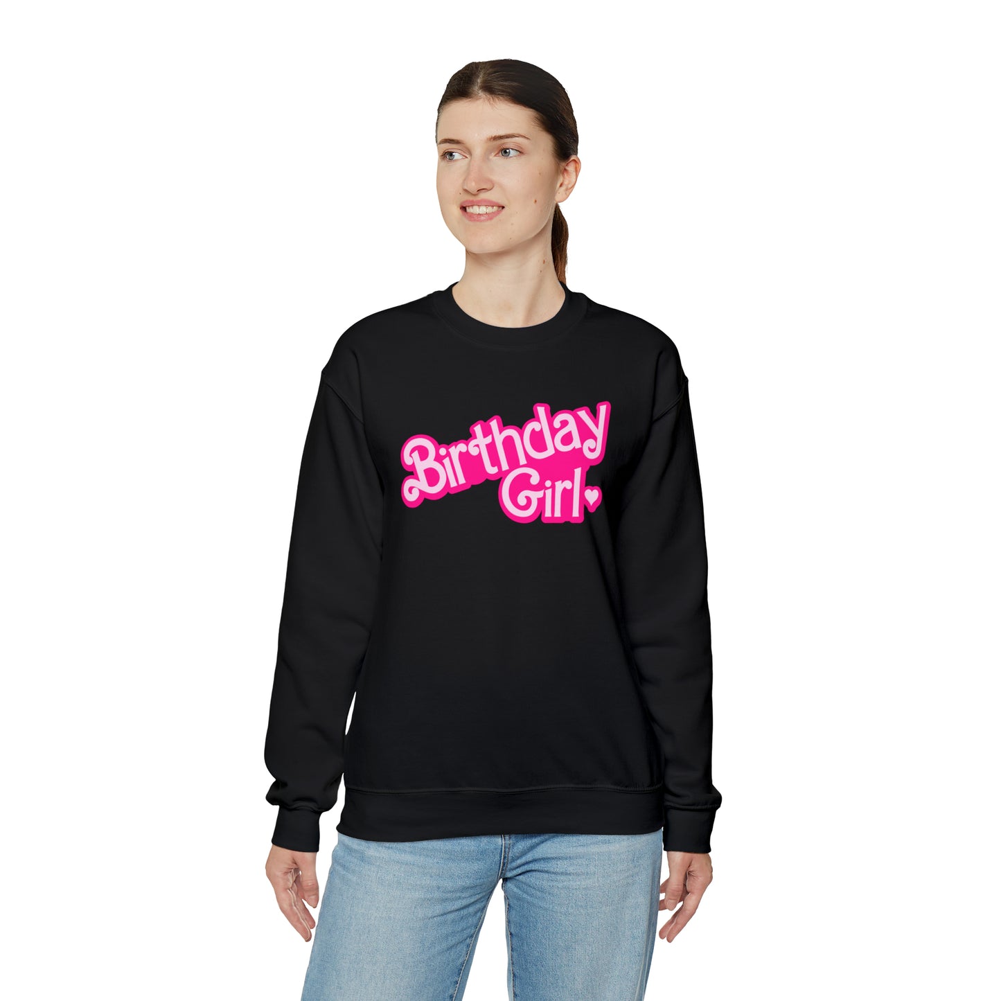 Birthday Girl with Hot Pink Barbie Font Heavy Blend™ Crewneck Sweatshirt