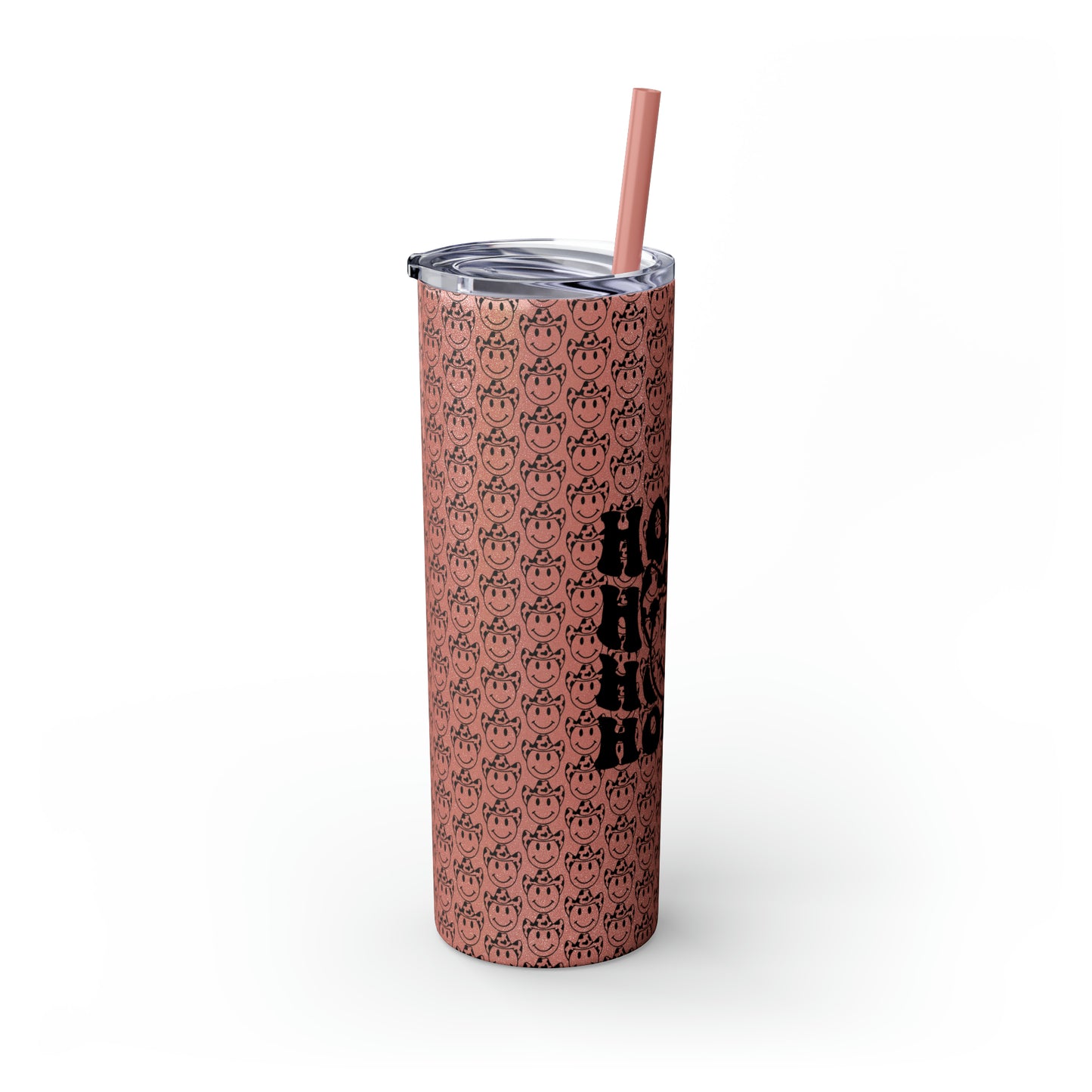 Howdy Howdy Howdy Smiley Face with Cowboy Hat Skinny Tumbler with Straw, 20oz