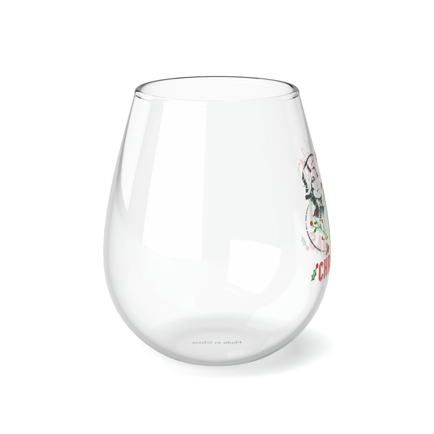 Holly Dolly Christmas Stemless Wine/ Glass, 11.75oz