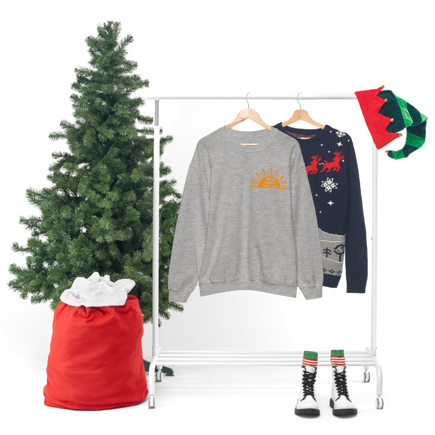 "Here Comes the Sun" (Front & Back Design) - Unisex Heavy Blend™ Crewneck Sweatshirt
