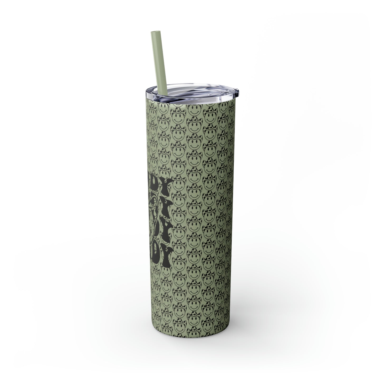Howdy Howdy Howdy Smiley Face with Cowboy Hat Skinny Tumbler with Straw, 20oz