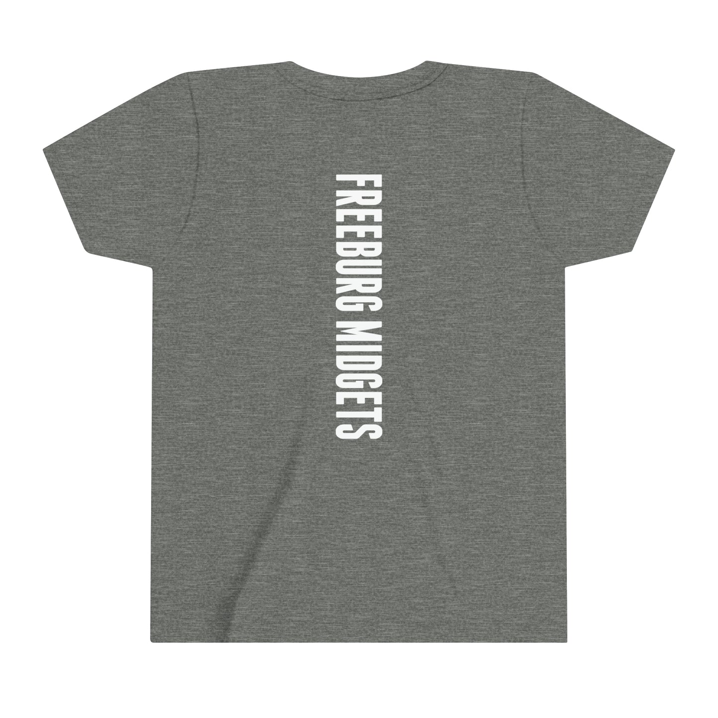 YOUTH - Front and Back Design - Varsity F Vertical Freeburg Midgets Logo - Short Sleeve Tee