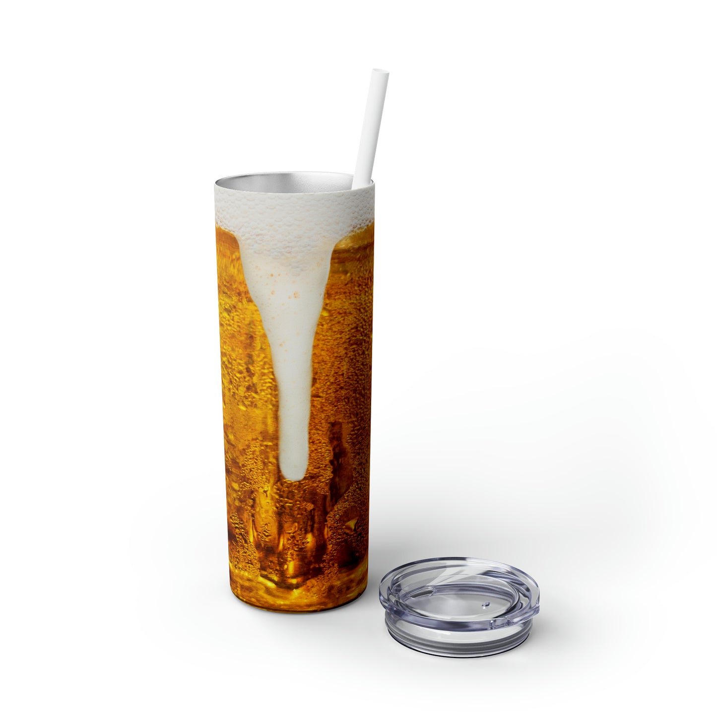 Beer Print with Beer Head Skinny Tumbler with Straw, 20oz